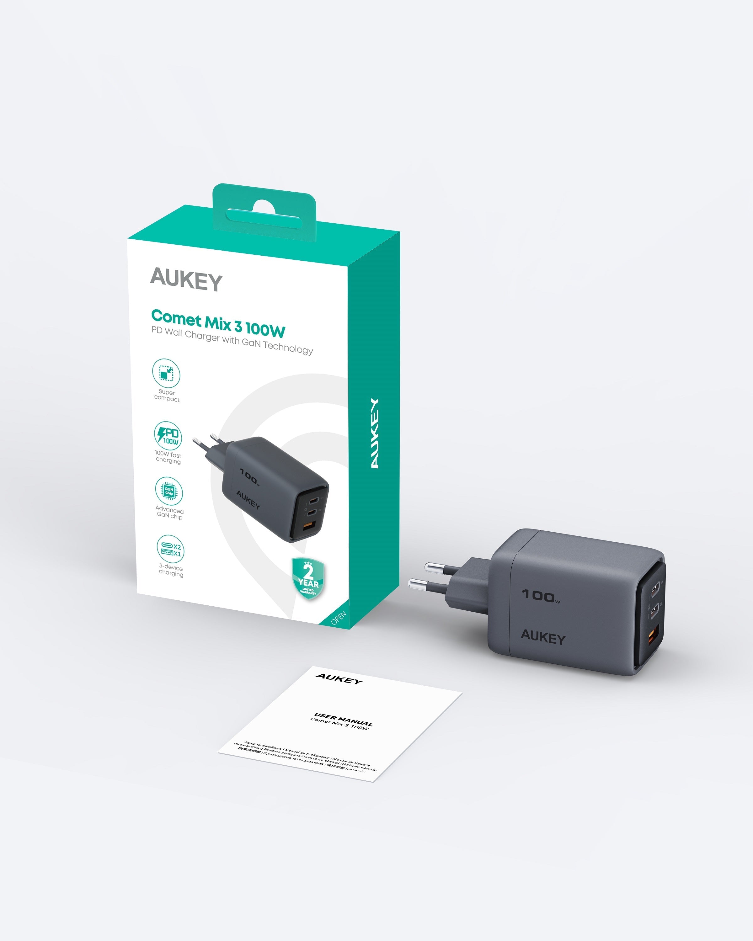 AUKEY PA-C5 Comet Mix 3 100W PD Wandladegerät mit GaN-Technologie