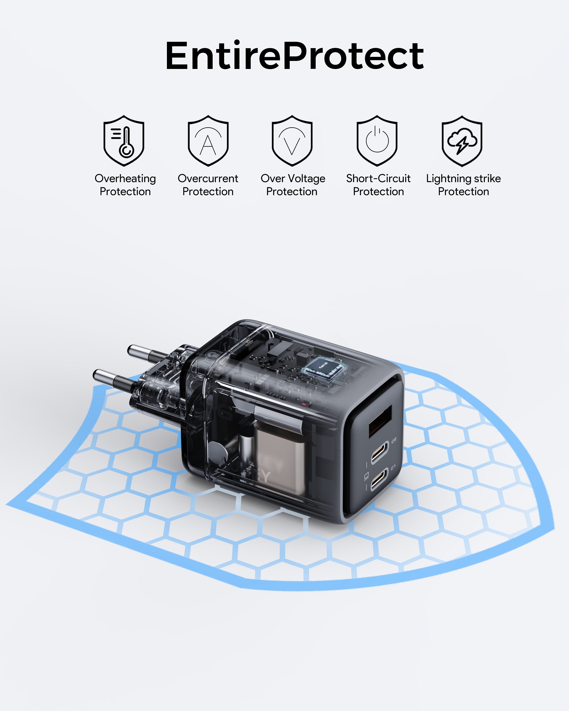 AUKEY PA-C3 Comet Mix 3 67W PD Wandladegerät mit GaN-Technologie