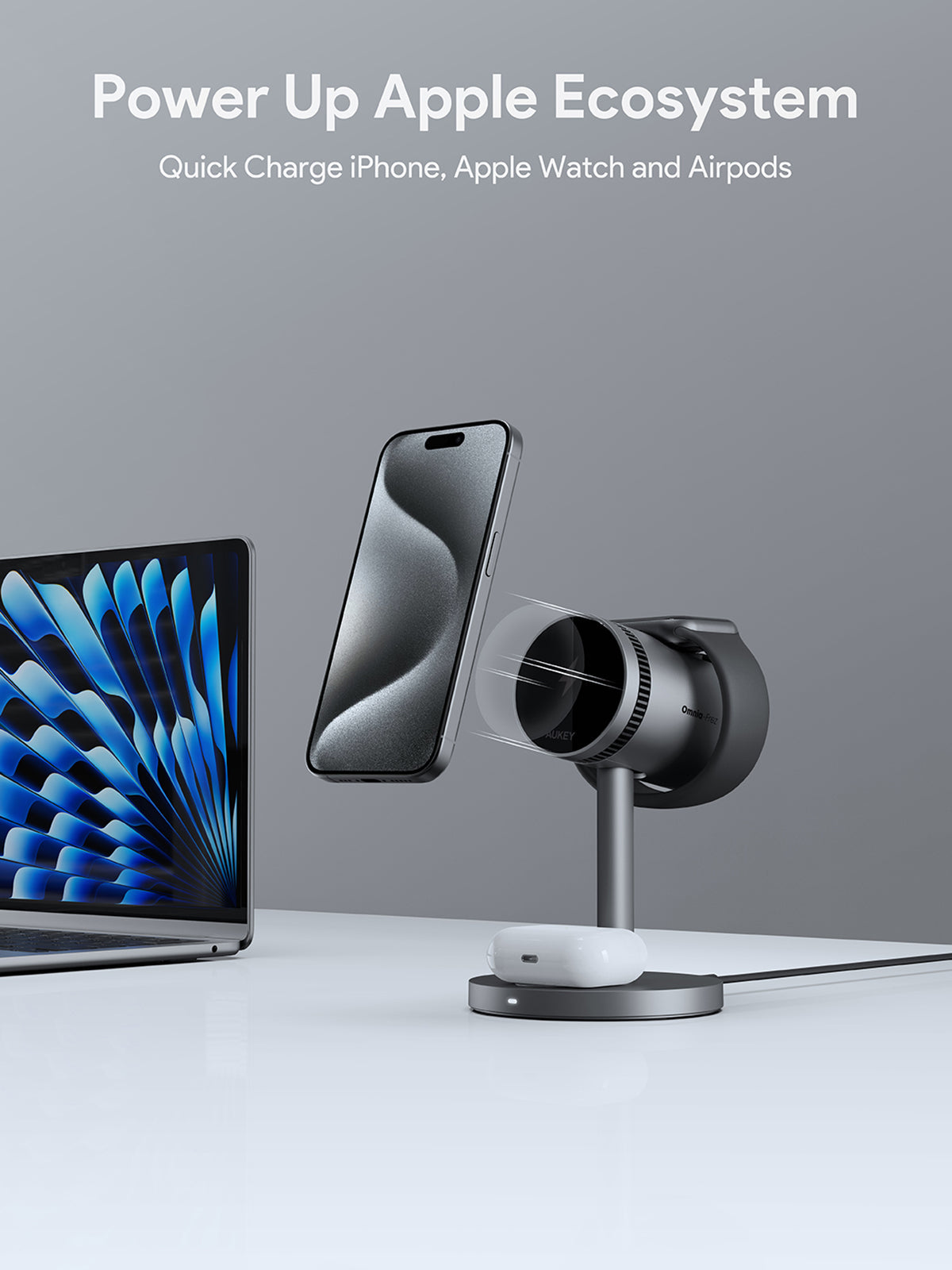 AUKEY LC-MC311A MagFusion 3 in 1 Wireless Charger Pro Qi2 Active Cooling Wireless Charging Station