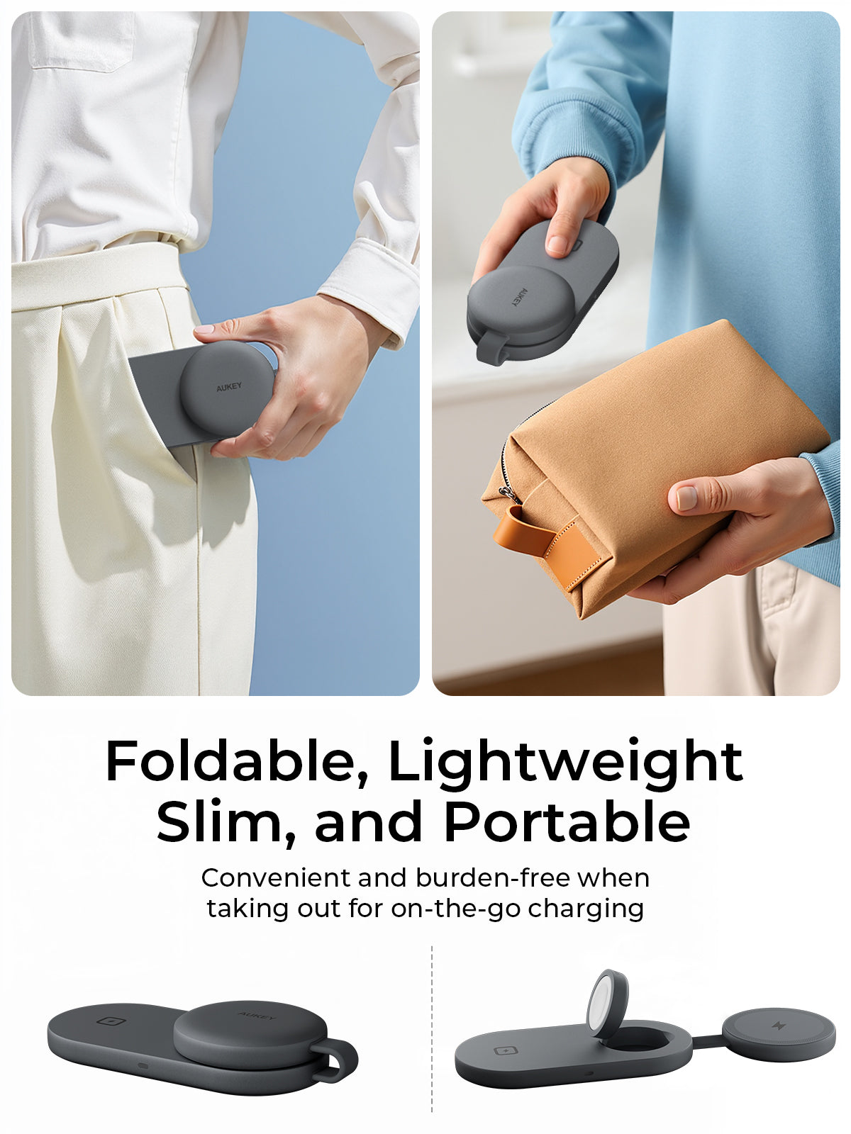 AUKEY LC-MC313 MagFusion C faltbares 3-in-1 magnetisches Wireless-Ladegerät