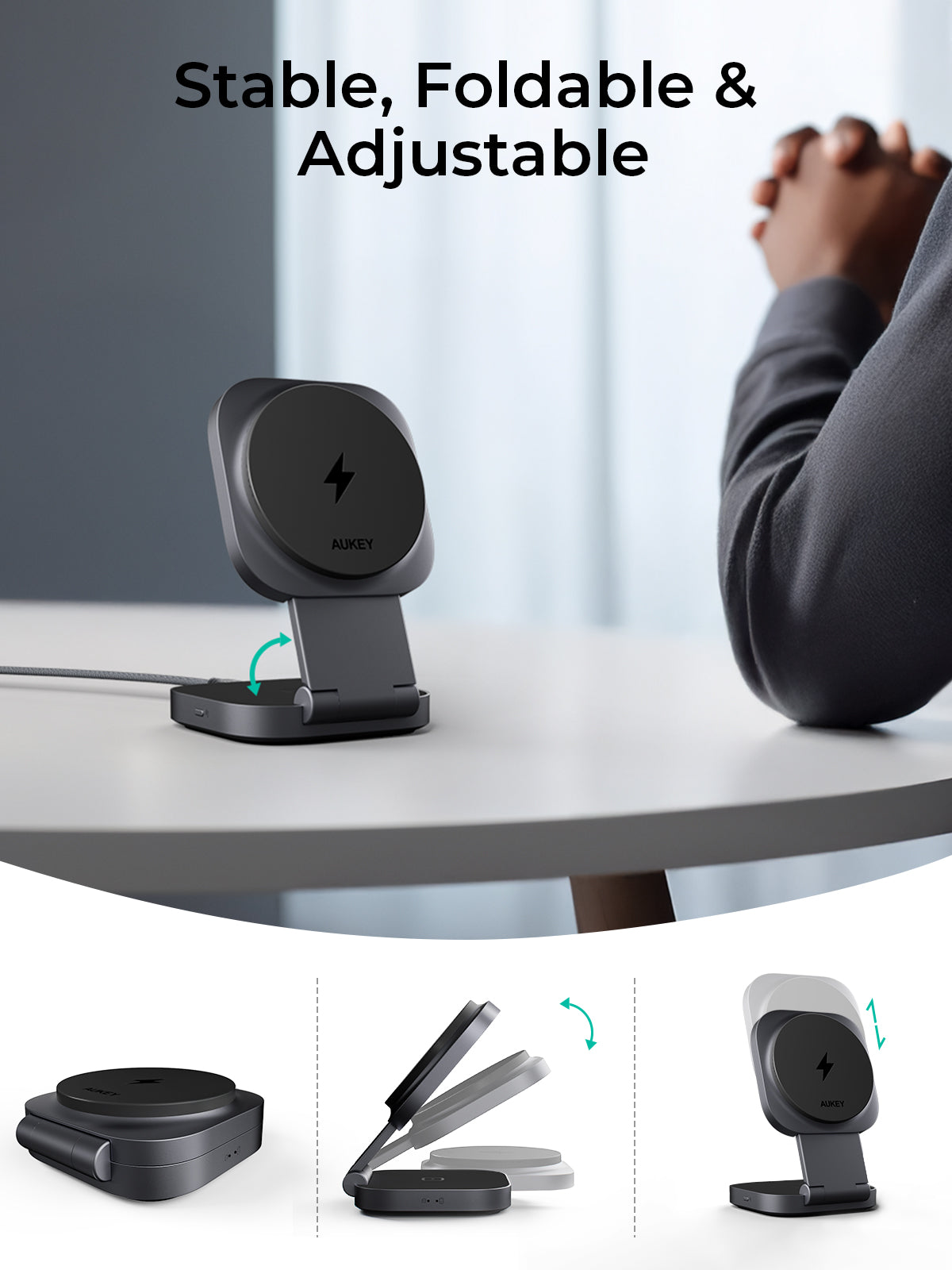 AUKEY LC-MC211 MagFusion L Qi2 2-in-1 faltbare magnetische schnelle kabellose Ladestation