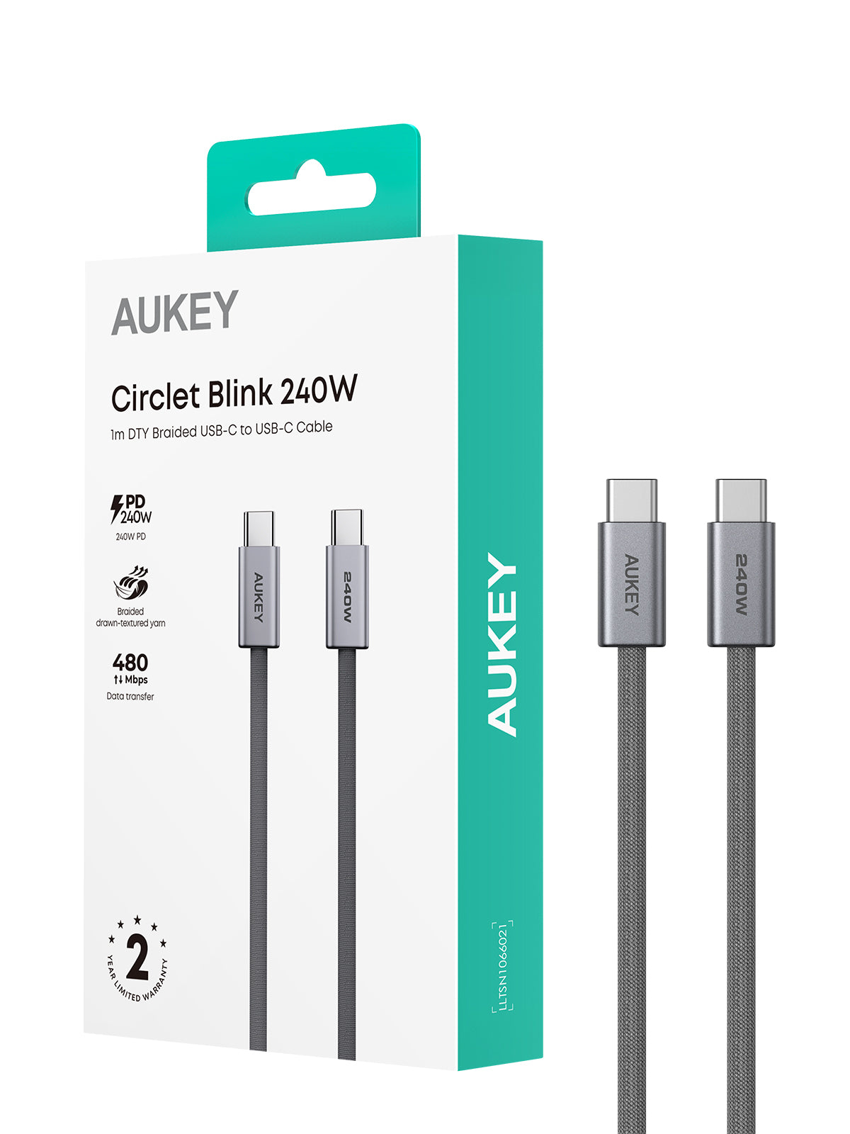 AUKEY CB-DCC241 Circlet Blink 240W USB2.0 C TO C 240W 1M