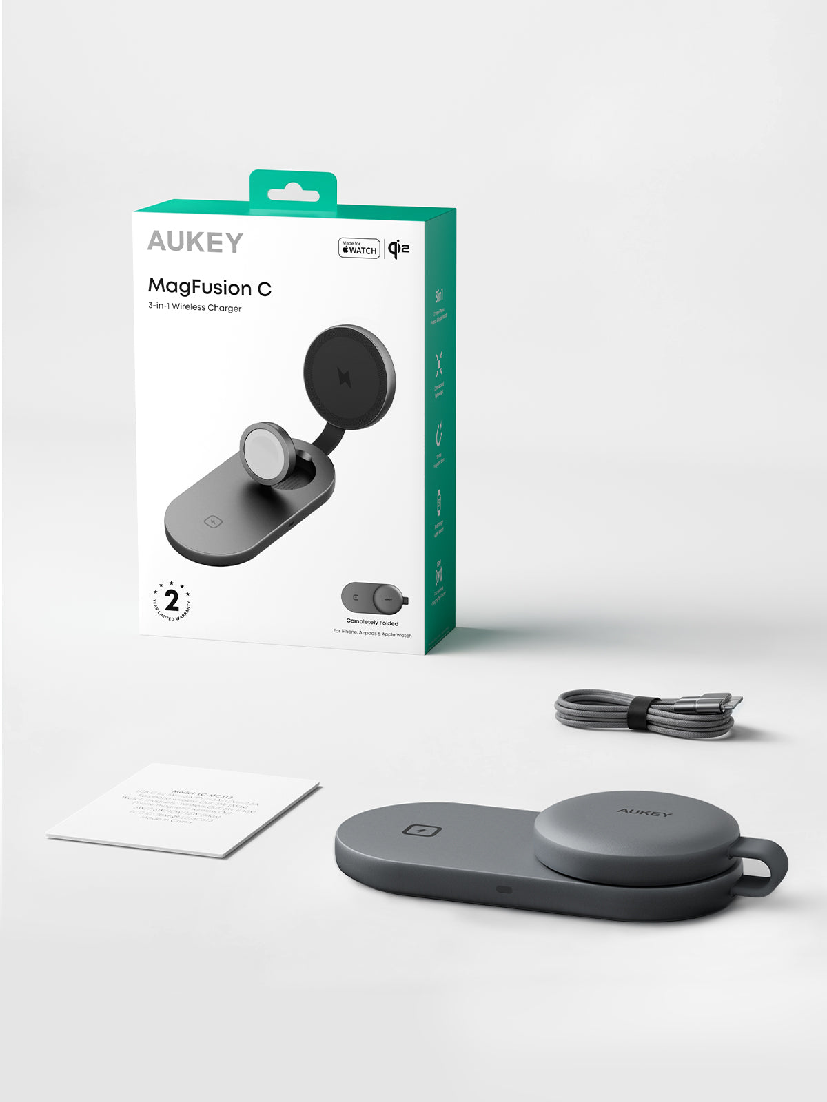 AUKEY LC-MC313 MagFusion C faltbares 3-in-1 magnetisches Wireless-Ladegerät