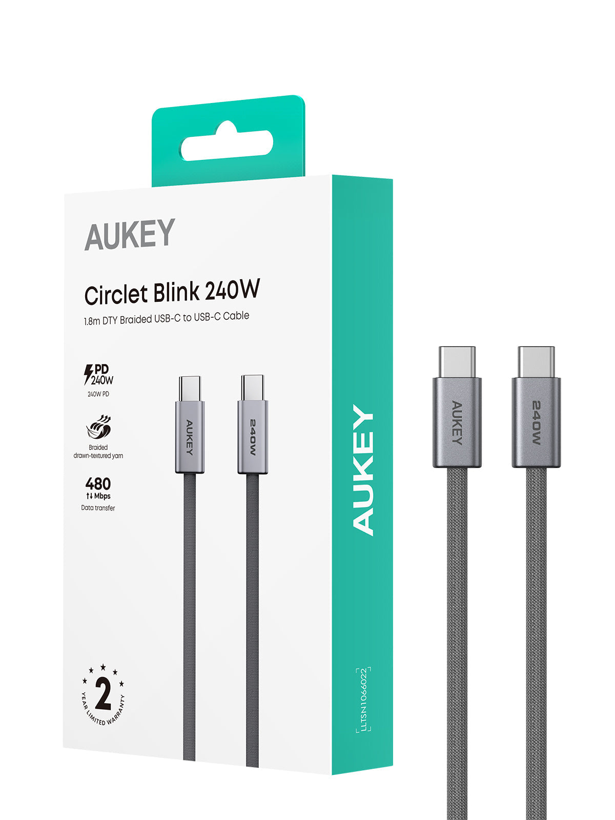 AUKEY CB-DCC242 Circlet Blink 240W USB2.0 C TO C 240W 1.8M