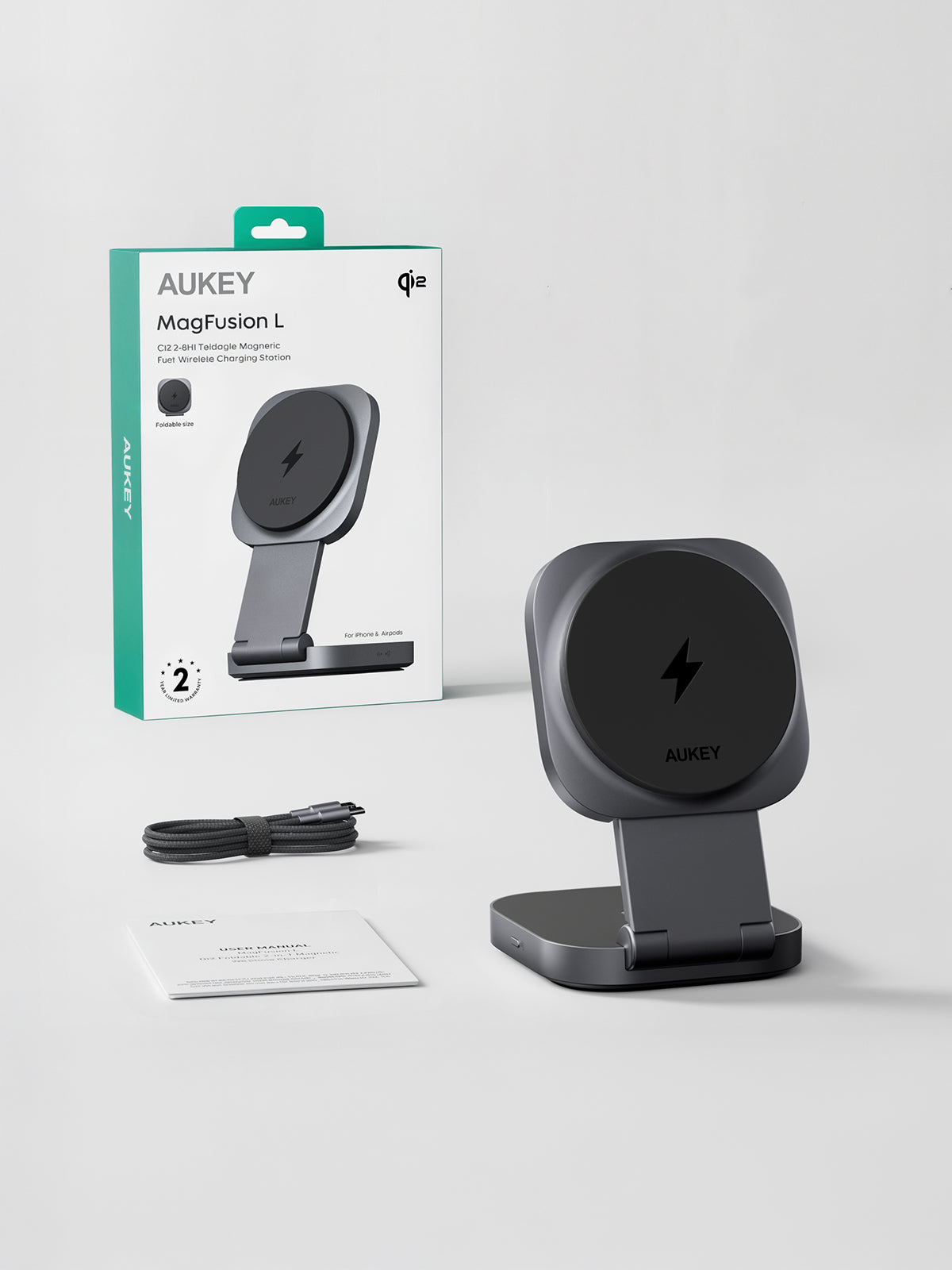 AUKEY LC-MC211 MagFusion L Qi2 2-in-1 faltbare magnetische schnelle kabellose Ladestation