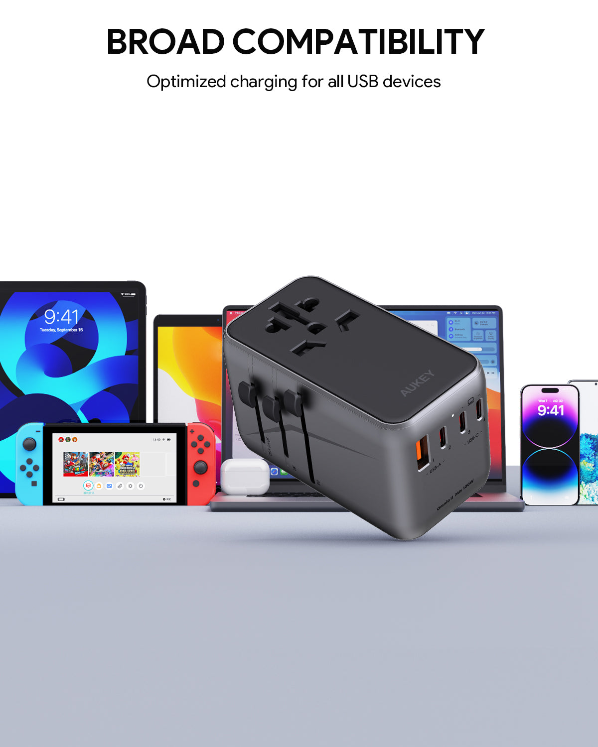 Travel Mate 100W GaN Universal Adapter with USB Ports