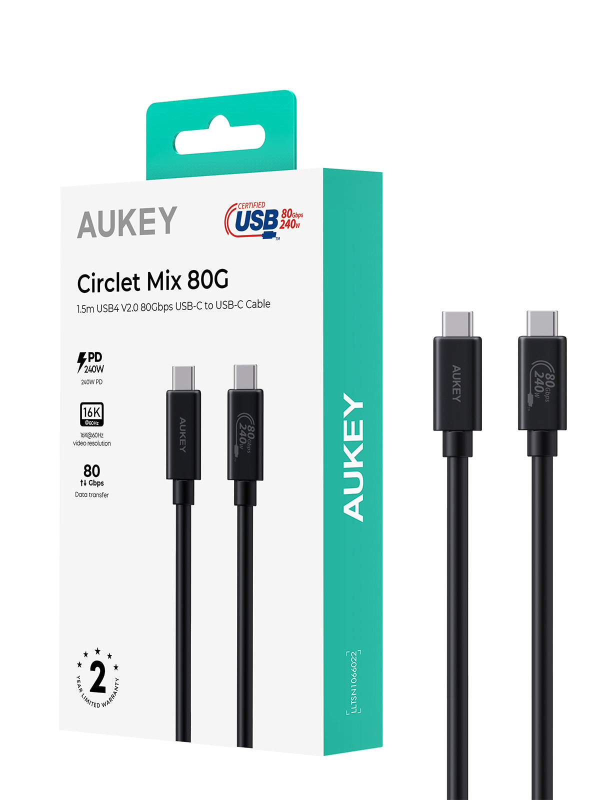 AUKEY CB-DCC402 Circlet Mix 80G USB4 V2.0 80G 1.5M