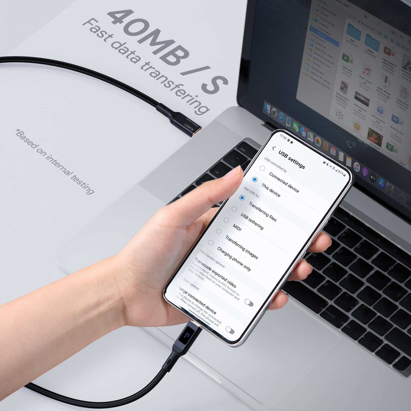 AUKEY CB-MCC101 | 100W 1m USB-C to USB-C LCD Cable