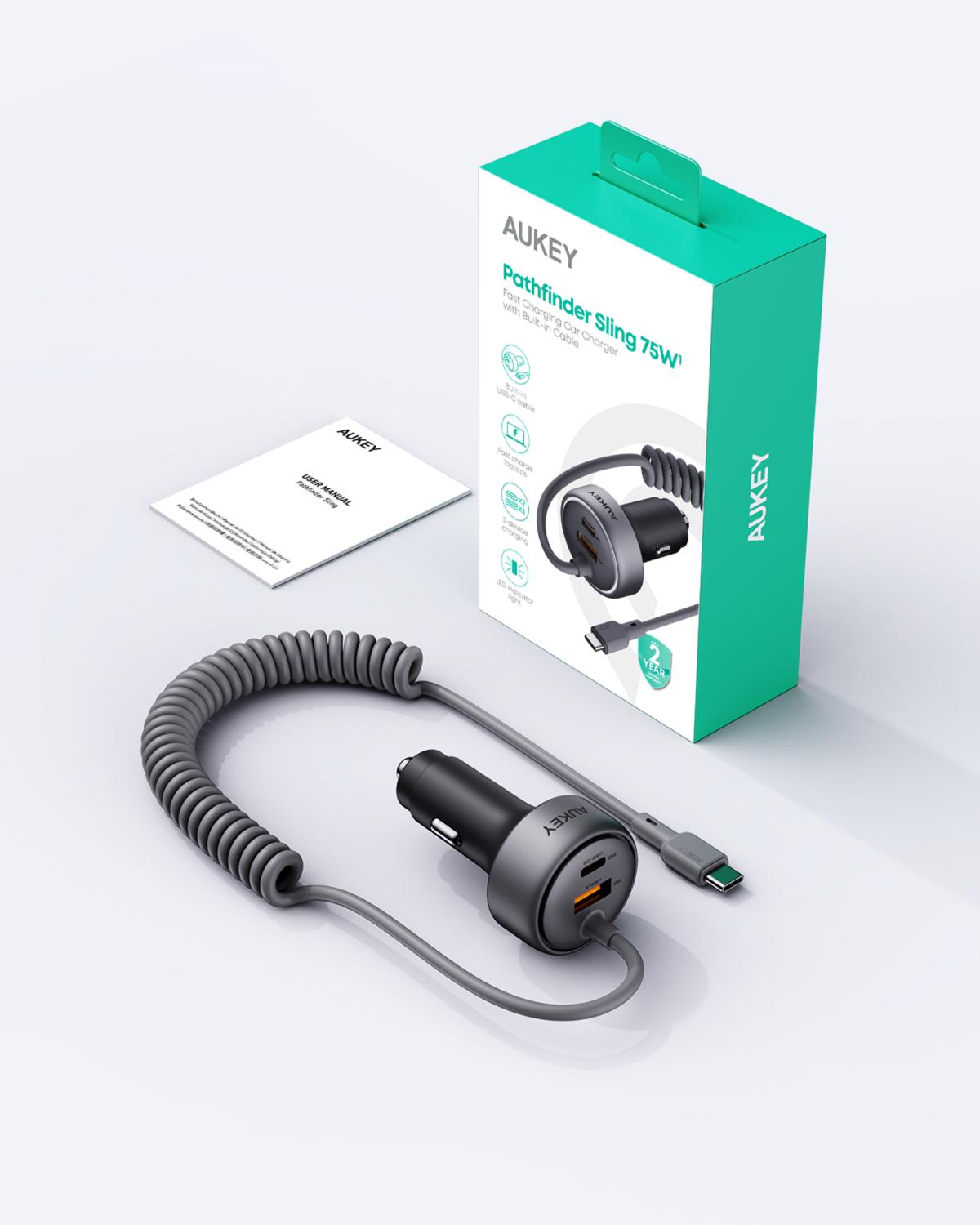 AUKEY CC-P2 Pathfinder Sling 75W Schnellladegerät für Autos mit eingebautem Kabel