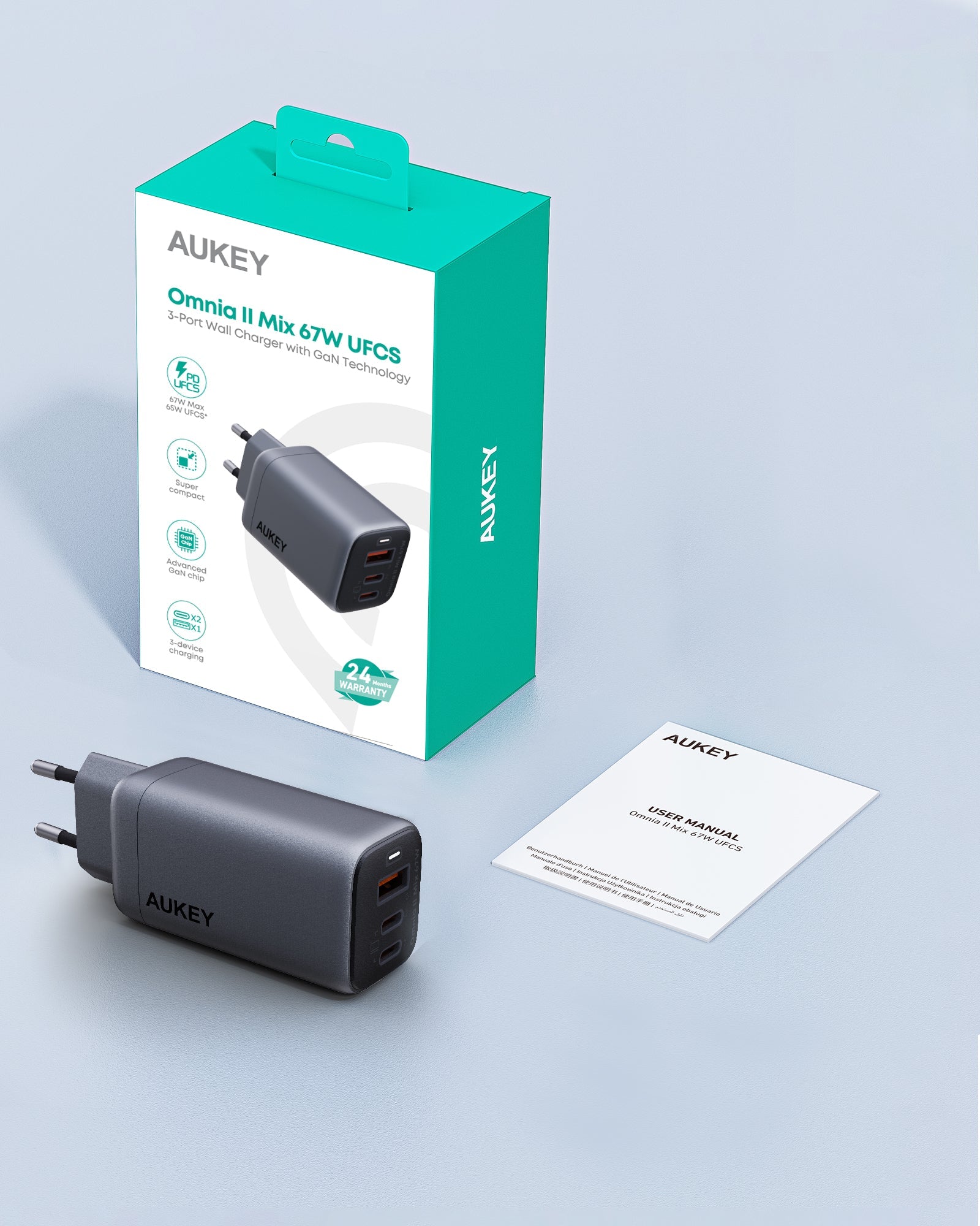 AUKEY PA-B6U 67W UFCS 3-Port Wandladegerät