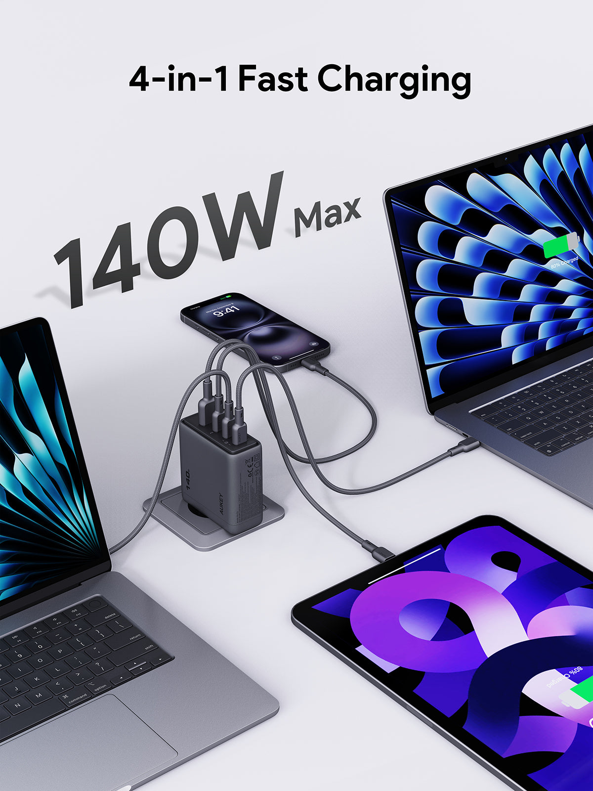 AUKEY PA-C6 Comet Mix 4 140W PD-Wandladegerät mit GaN-Technologie