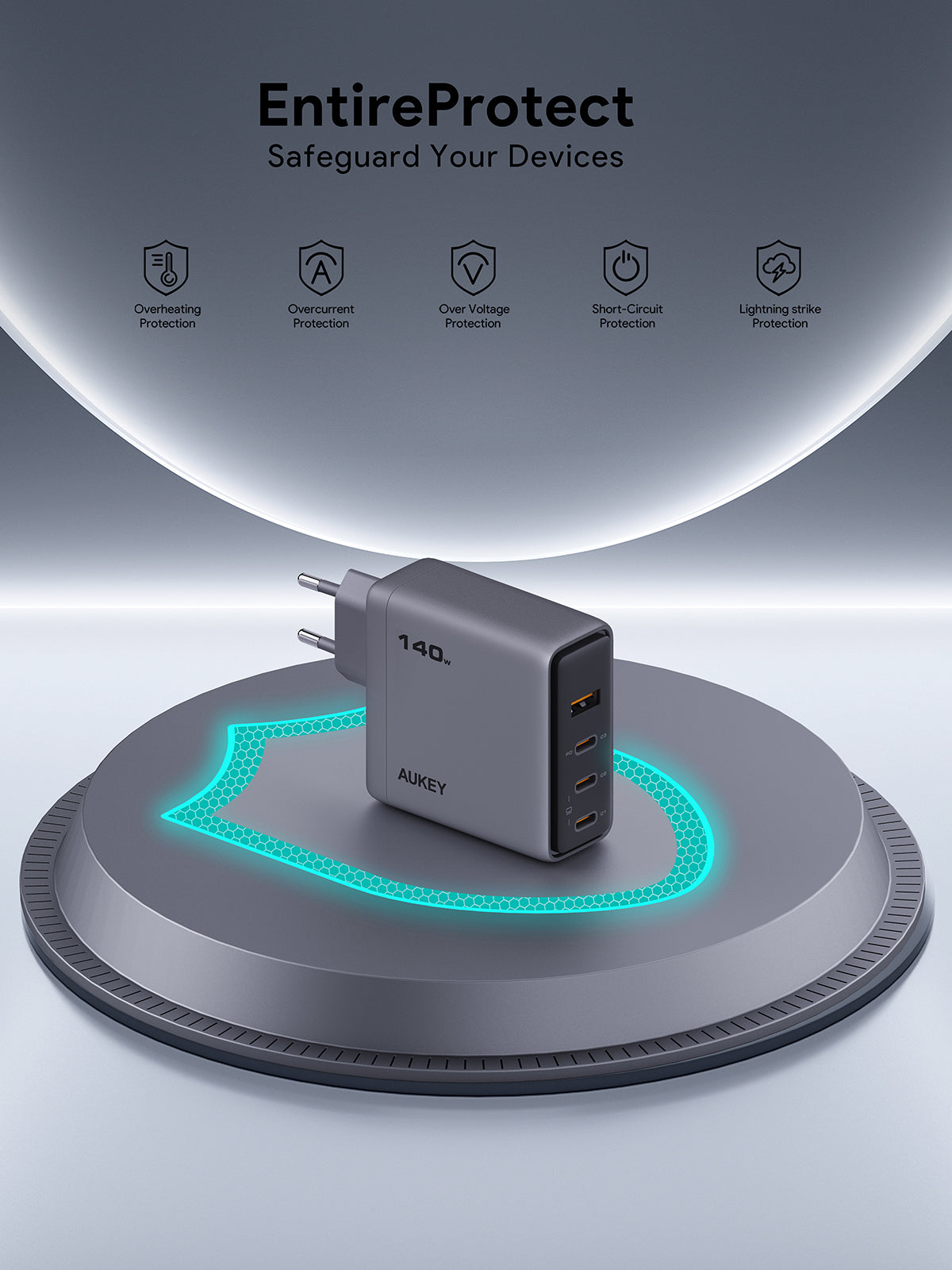 AUKEY PA-C6 Comet Mix 4 140W PD-Wandladegerät mit GaN-Technologie