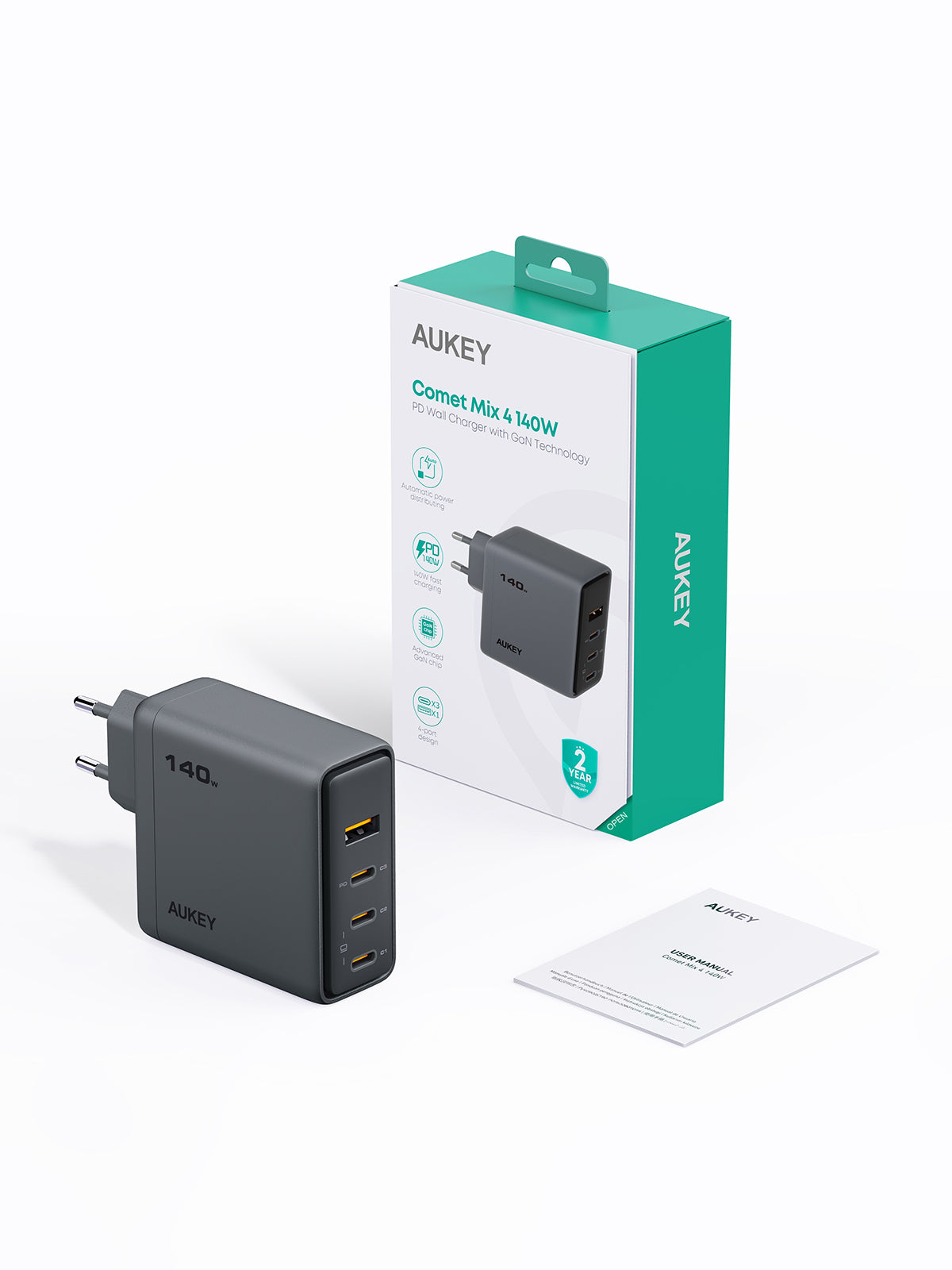 AUKEY PA-C6 Comet Mix 4 140W PD-Wandladegerät mit GaN-Technologie