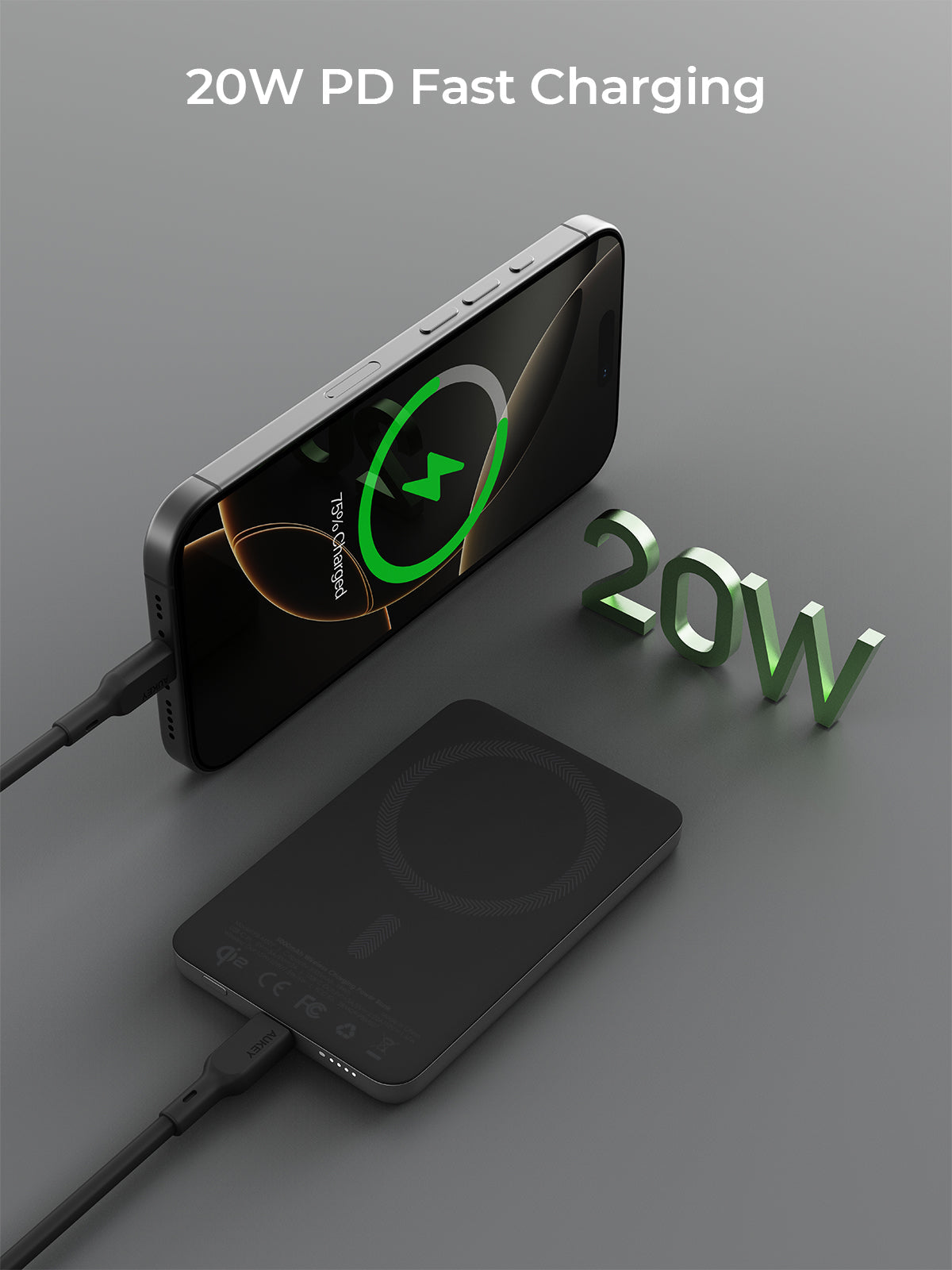 AUKEY PB-MS07 MagFusion M 5000mAh Qi2 Magnetische kabellose Lade-Powerbank