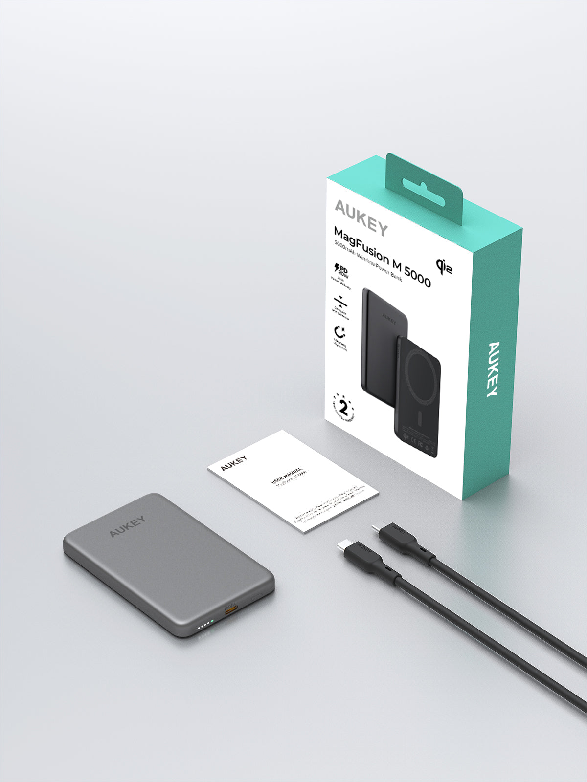AUKEY PB-MS07 MagFusion M 5000mAh Qi2 Magnetische kabellose Lade-Powerbank