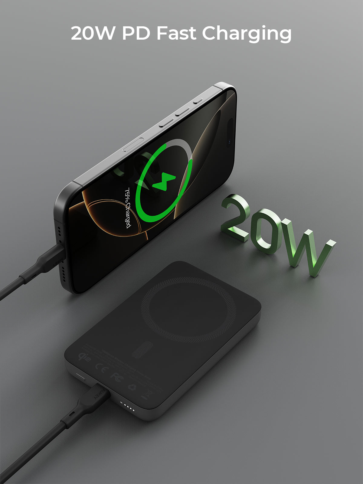 AUKEY PB-MS08 MagFusion M 5000mAh Qi2 Magnetische kabellose Lade-Powerbank