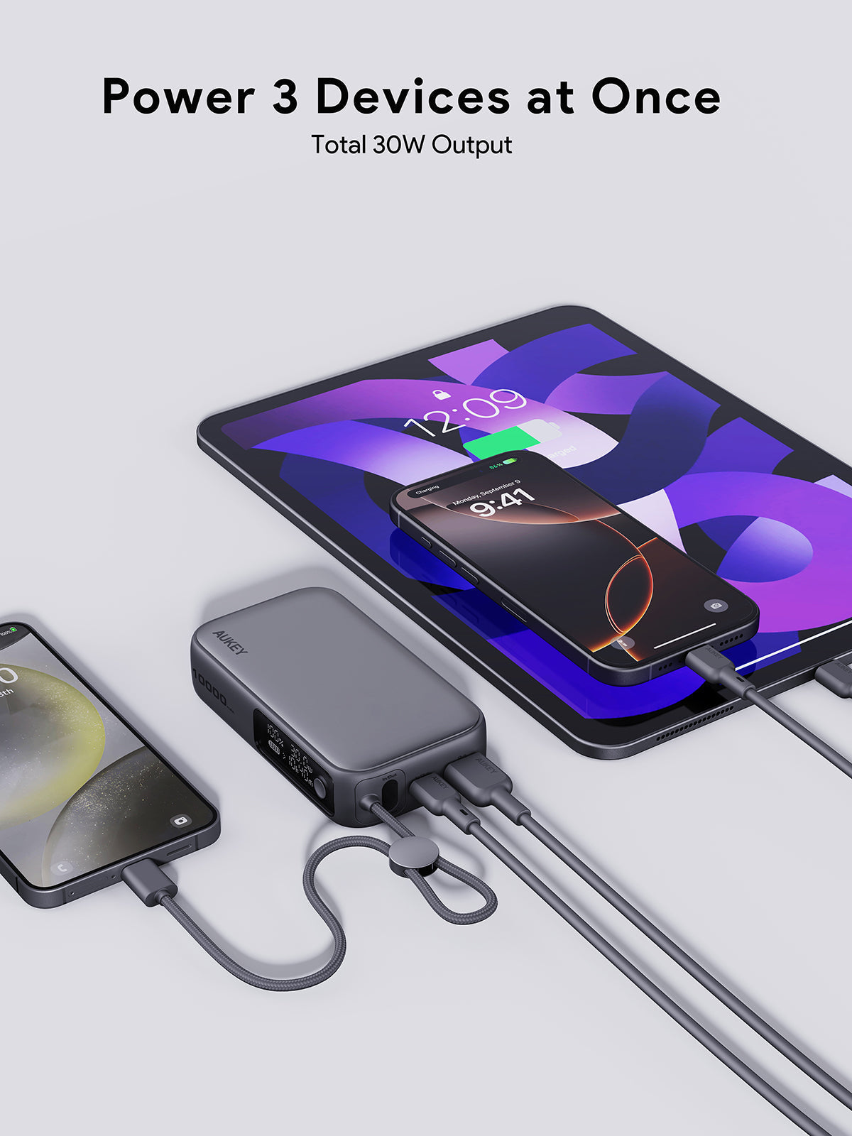 AUKEY PB-Y47 Spark Sling 10000 Kompakte Schnelllade-Powerbank mit integriertem USB-C-Kabel