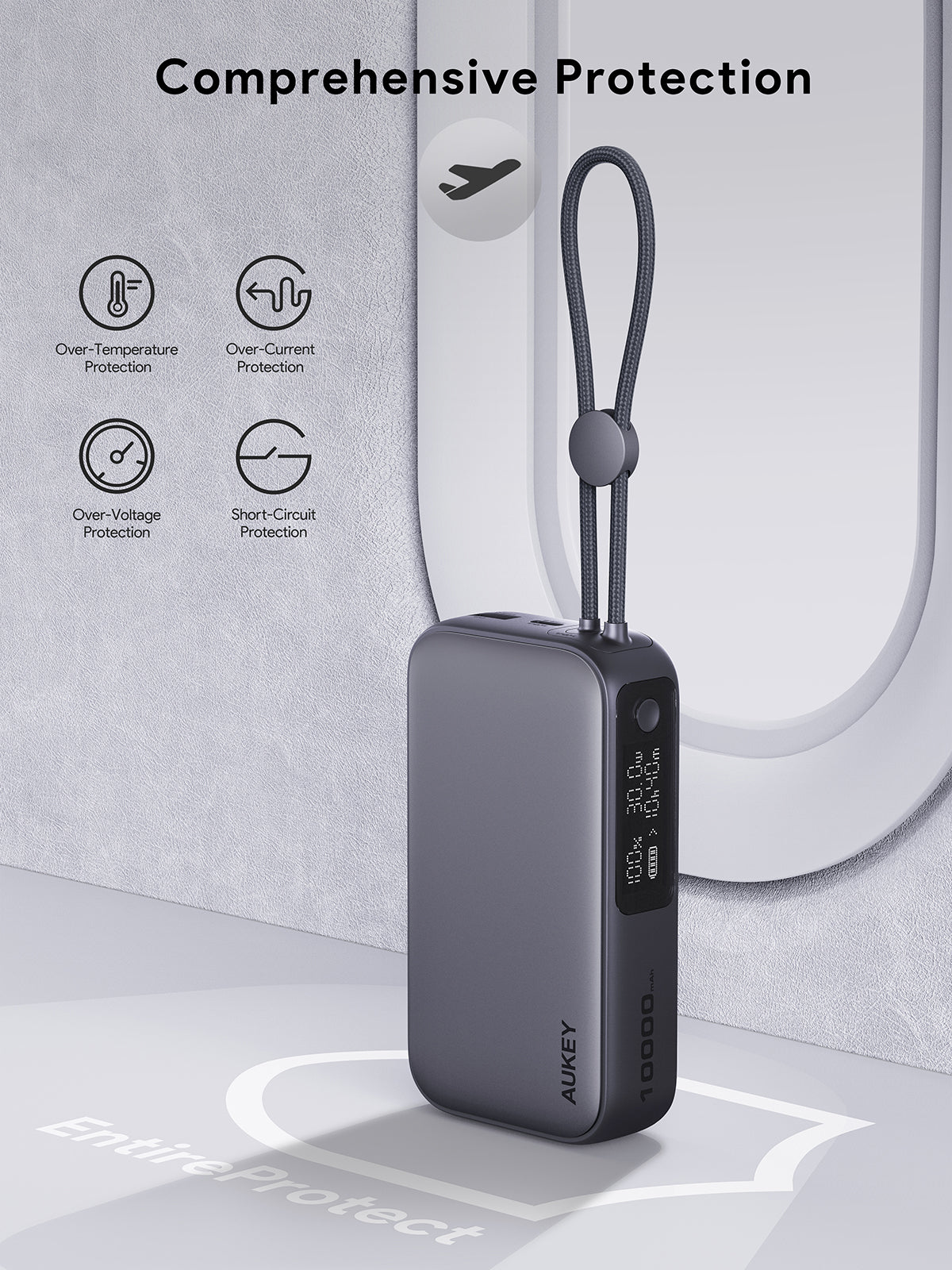 AUKEY PB-Y47 Spark Sling 10000 Kompakte Schnelllade-Powerbank mit integriertem USB-C-Kabel