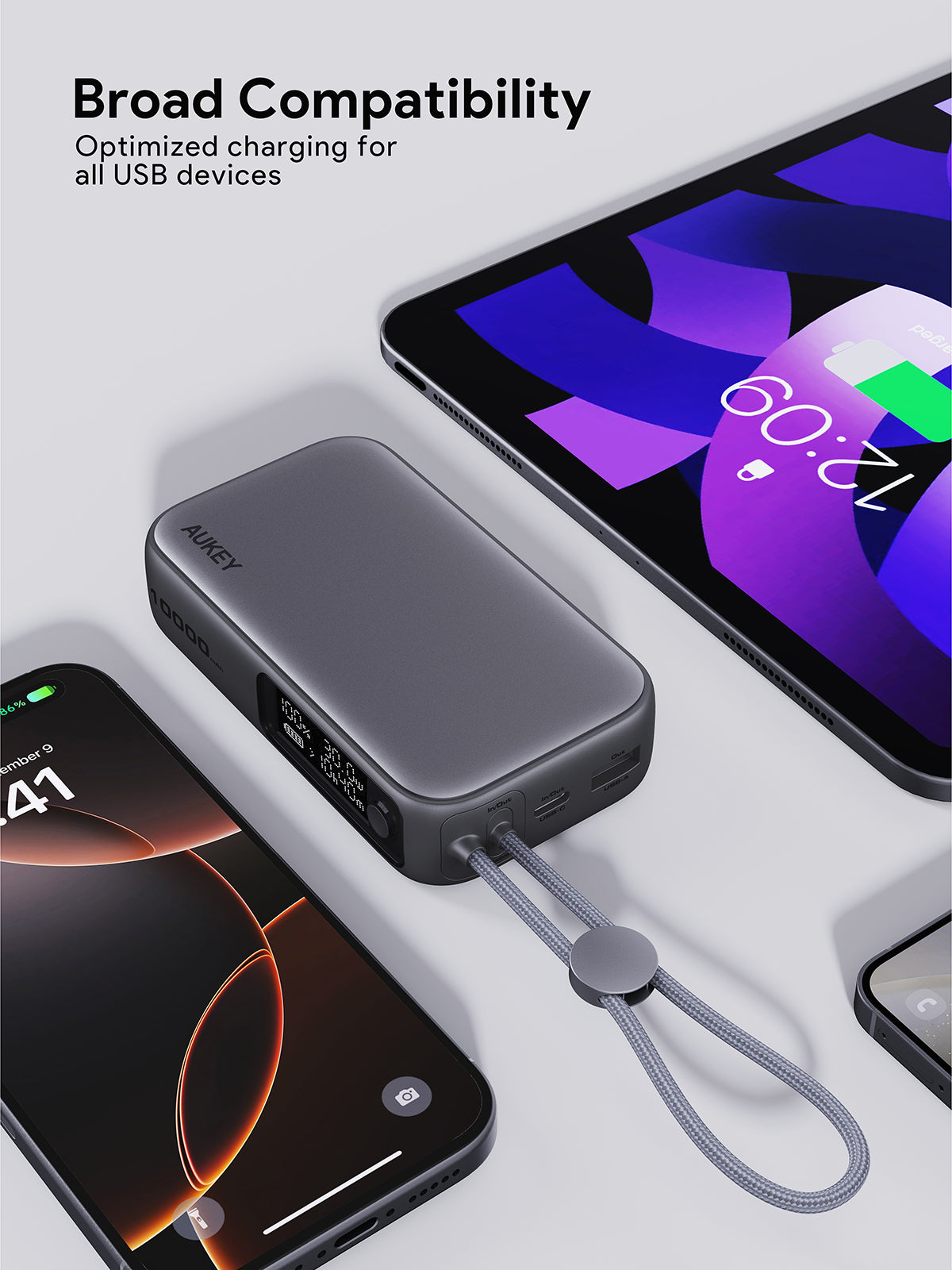 AUKEY PB-Y47 Spark Sling 10000 Kompakte Schnelllade-Powerbank mit integriertem USB-C-Kabel