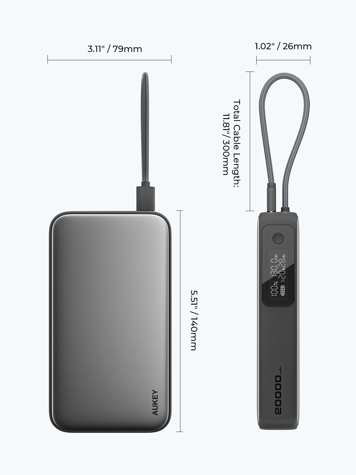 AUKEY PB-Y48 Spark Sling 20000 Kompakte Schnelllade-Powerbank mit integriertem USB-C-Kabel