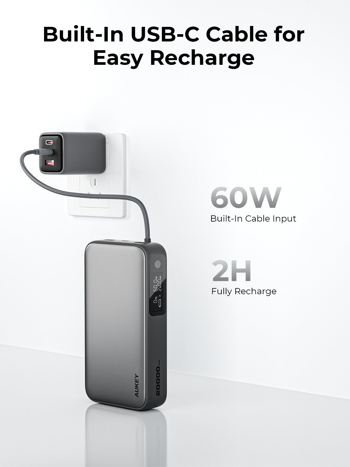 AUKEY PB-Y48 Spark Sling 20000 Kompakte Schnelllade-Powerbank mit integriertem USB-C-Kabel