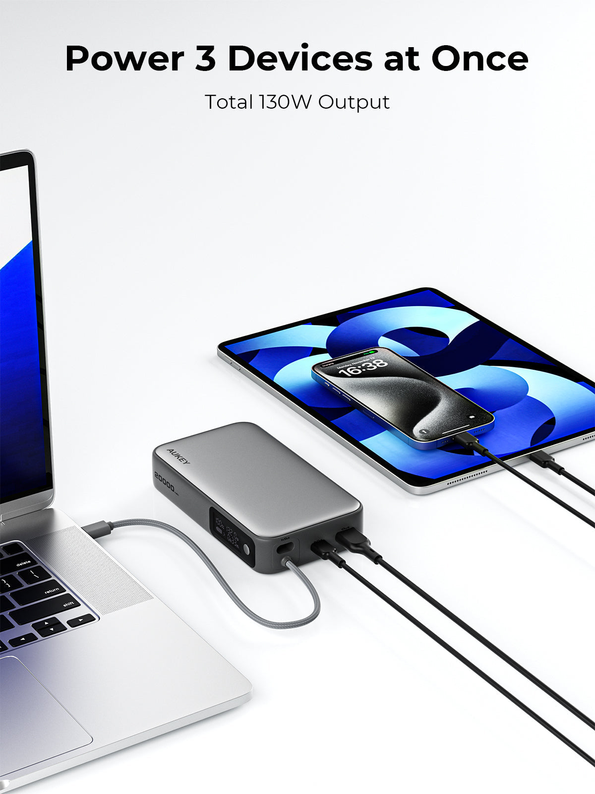 AUKEY PB-Y48 Spark Sling 20000 Kompakte Schnelllade-Powerbank mit integriertem USB-C-Kabel