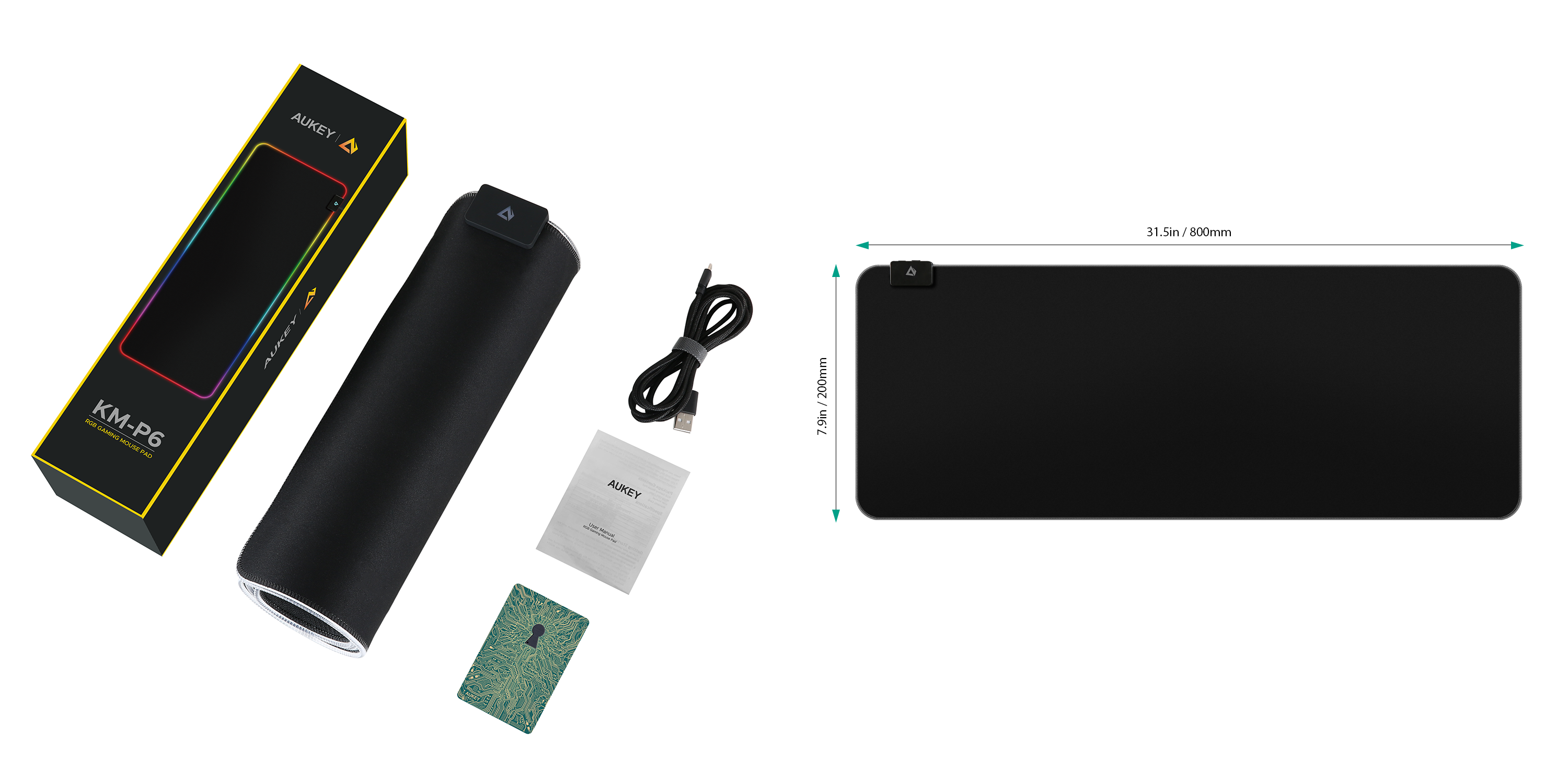 AUKEY RGB Gaming Mauspad KM-P6 Großes erweitertes LED-Mauspad mit anpassbaren 16,8 Millionen Farben, 800 x 300 mm