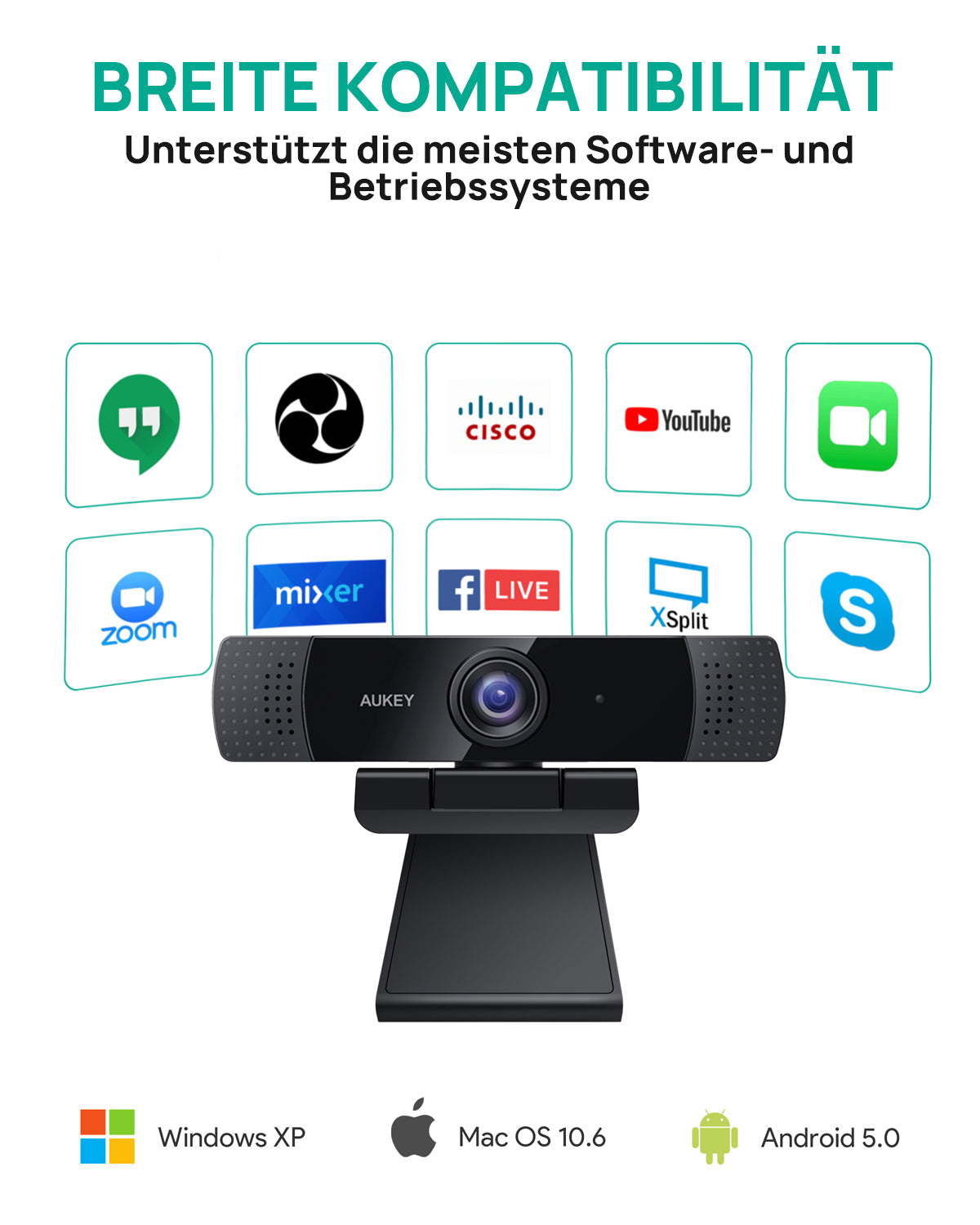 AUKEY PC-LM1E Full HD Video 1080p Webcam mit Stereomikrofonen mit Rauschunterdrückung