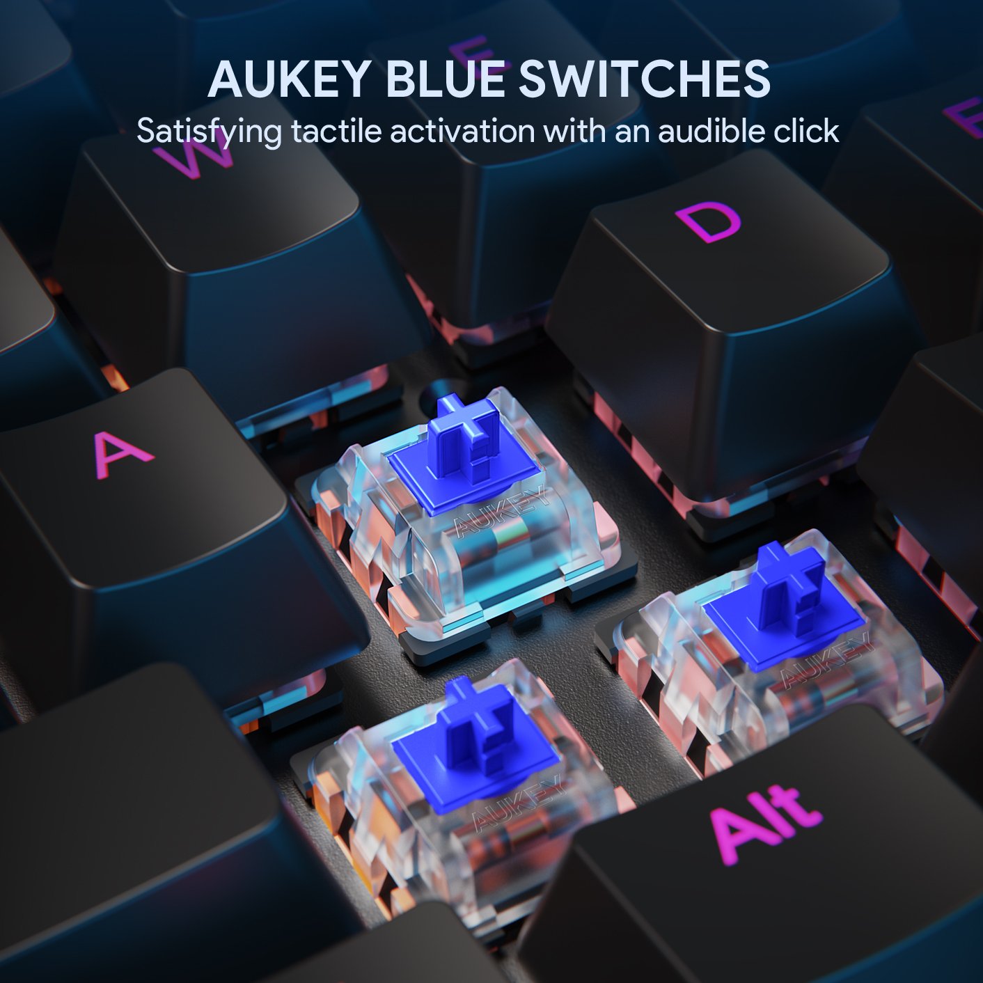 AUKEY KMG12 Mechanische Tastatur (QWERTZ Layout) Blaue Schalter 104 key mit Gaming-Software