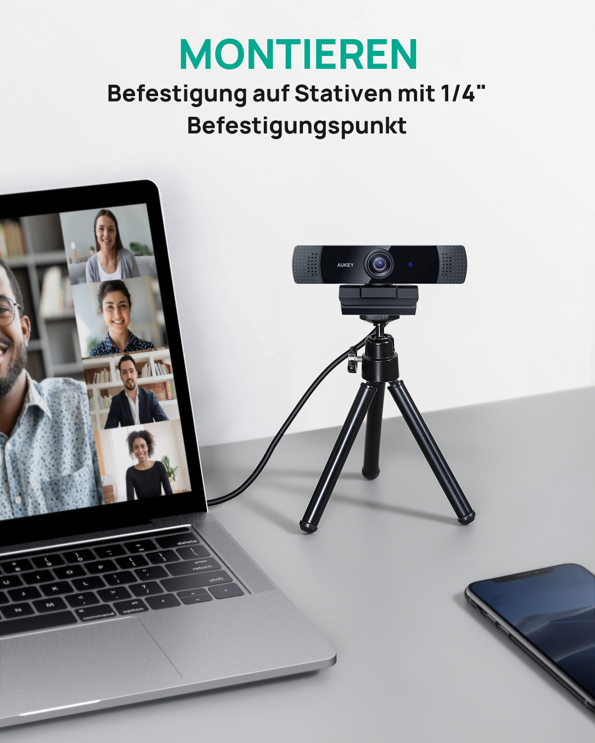 AUKEY PC-LM1E Full HD Video 1080p Webcam mit Stereomikrofonen mit Rauschunterdrückung