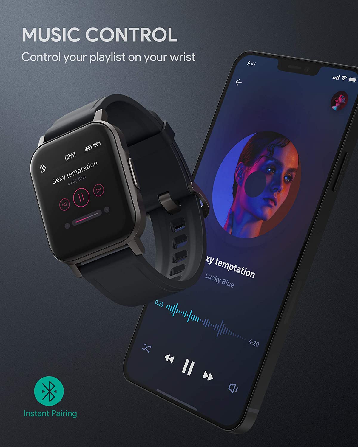 AUKEY LS02 Smartwatch Fitness Tracker mit 12 Fitnessmodi & Fit App, IPX6 Wasserdichte Smartwatch Schwarz