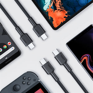 AUKEY CB-CMD37 USB-C-auf-USB-C-Kabel, 90° geflochtenes Nylon-Schnellladekabel Typ-C mit Aramidfaser (2er-Pack)