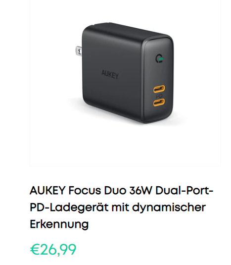 AUKEY PA-D2 Focus Duo 36W Dual-Port-PD-Ladegerät mit Dynamic Detect