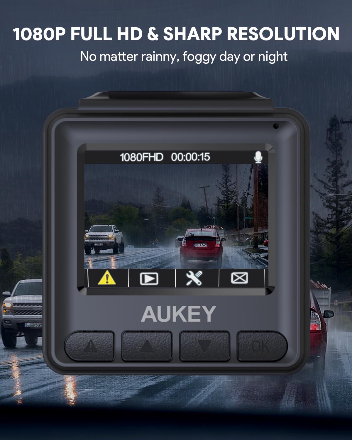 AUKEY DRA5 Mini-Dashcam, Dashcam mit 1080p Full HD, LCD-Display mit 1,5 Zoll, Autokamera mit 170°-Weitwinkelobjektiv, Schwarz