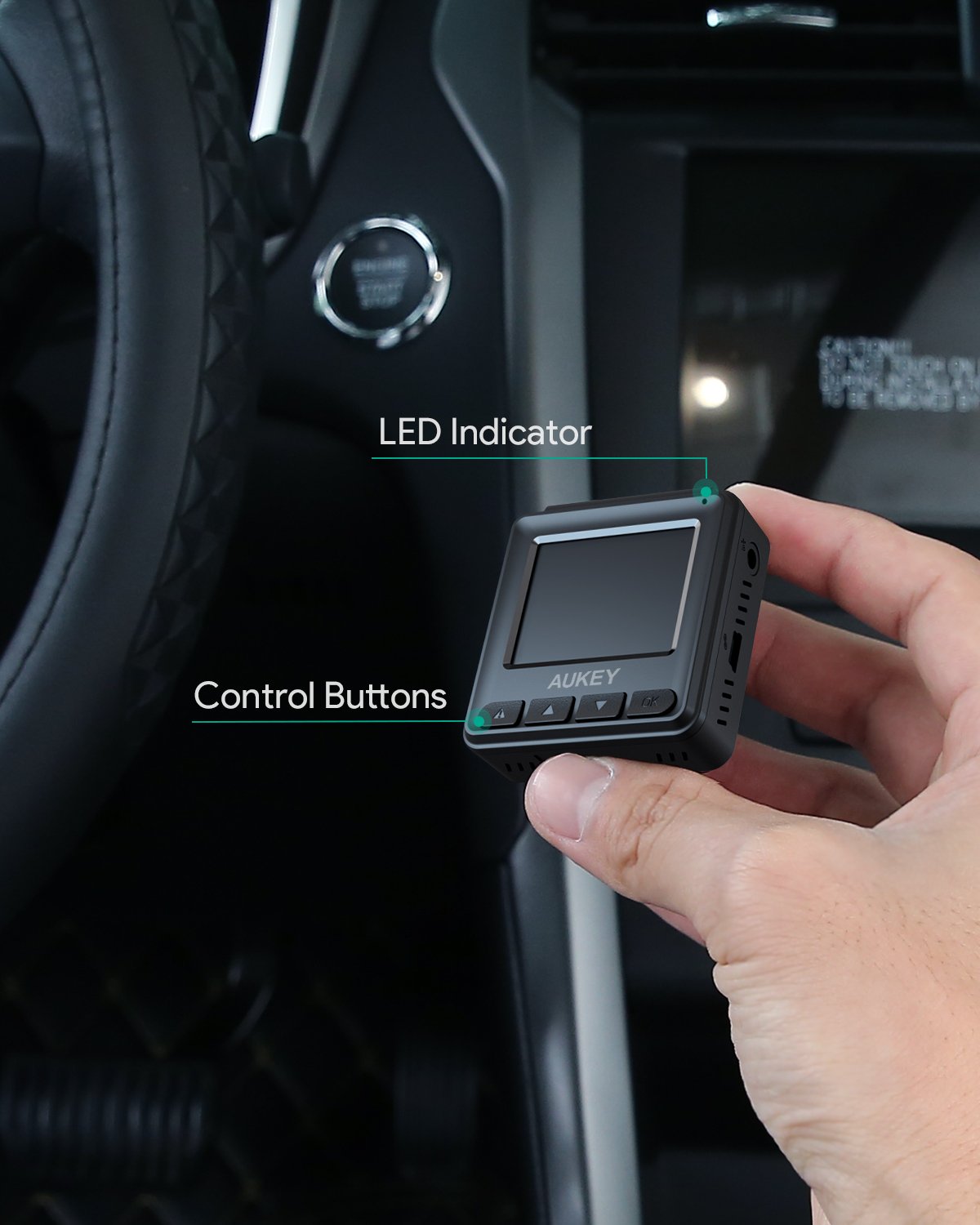 AUKEY DRA5 Mini-Dashcam, Dashcam mit 1080p Full HD, LCD-Display mit 1,5 Zoll, Autokamera mit 170°-Weitwinkelobjektiv, Schwarz