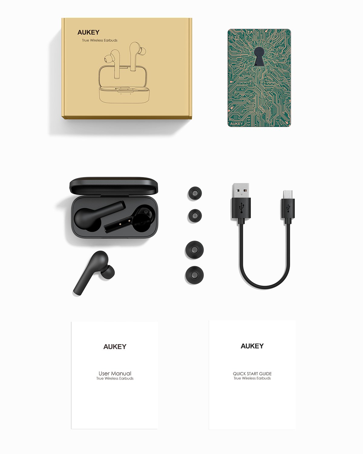 AUKEY EP-T21 True Wireless Ohrhörer 35 Stunden Spielzeit, True Wireless In-Ear Kopfhörer Schwarz