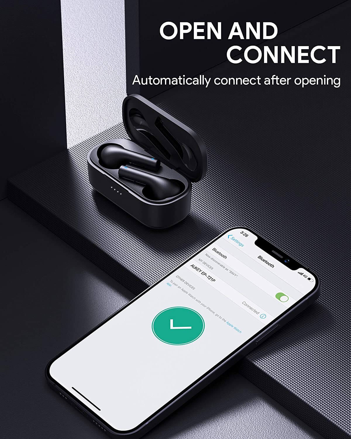 AUKEY EP-T21P Kabellose Lade-Ohrhörer 10mm Treiber IPX6, Bluetooth Kopfhörer Schwarz