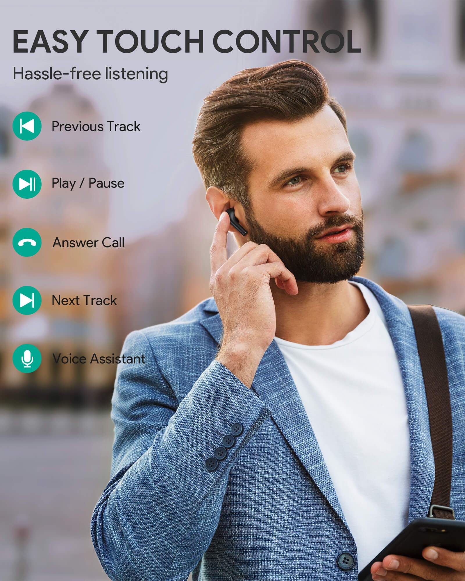 AUKEY EP-T21P Kabellose Lade-Ohrhörer 10mm Treiber IPX6, Bluetooth Kopfhörer Schwarz