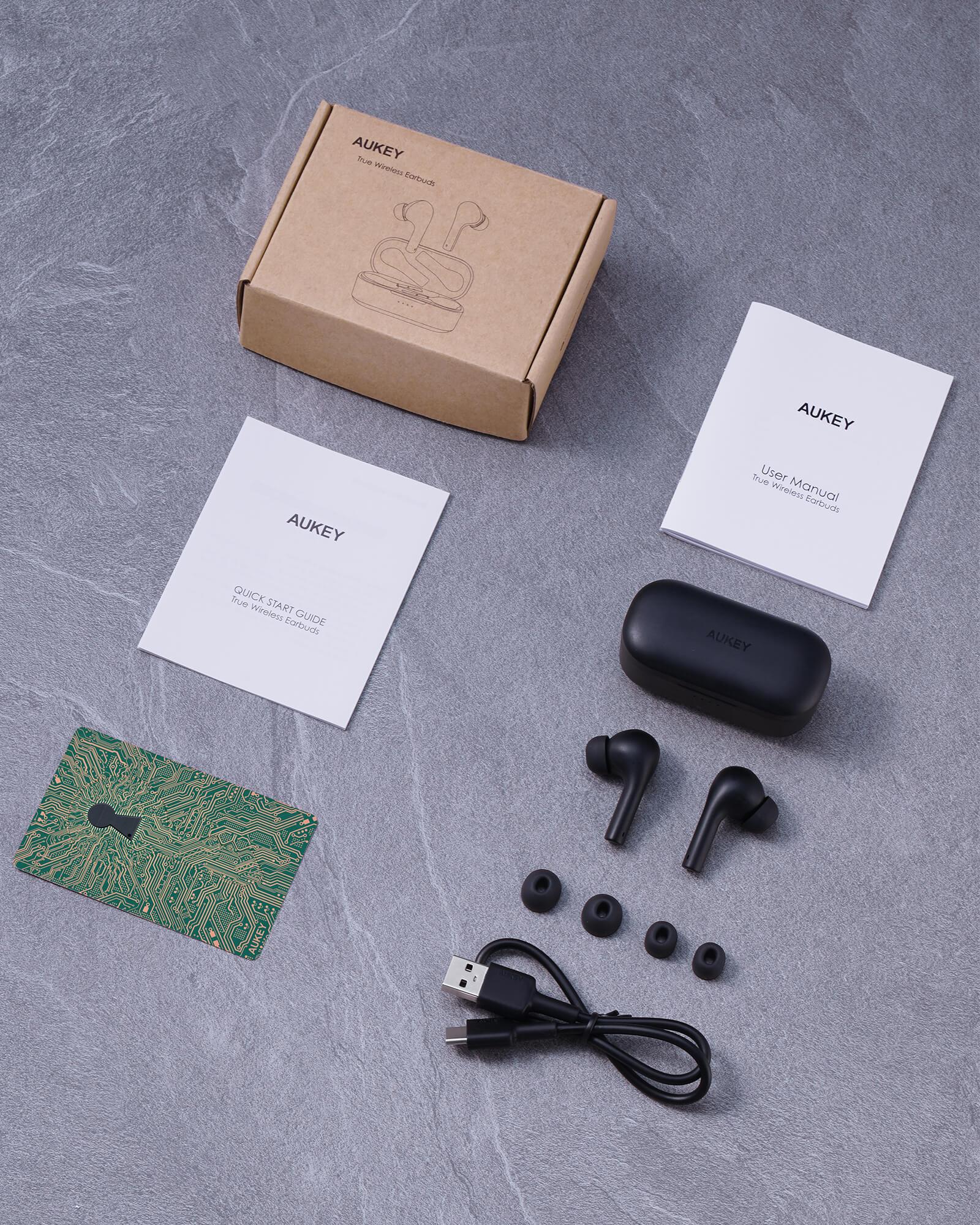 AUKEY EP-T21P Kabellose Lade-Ohrhörer 10mm Treiber IPX6, Bluetooth Kopfhörer Schwarz