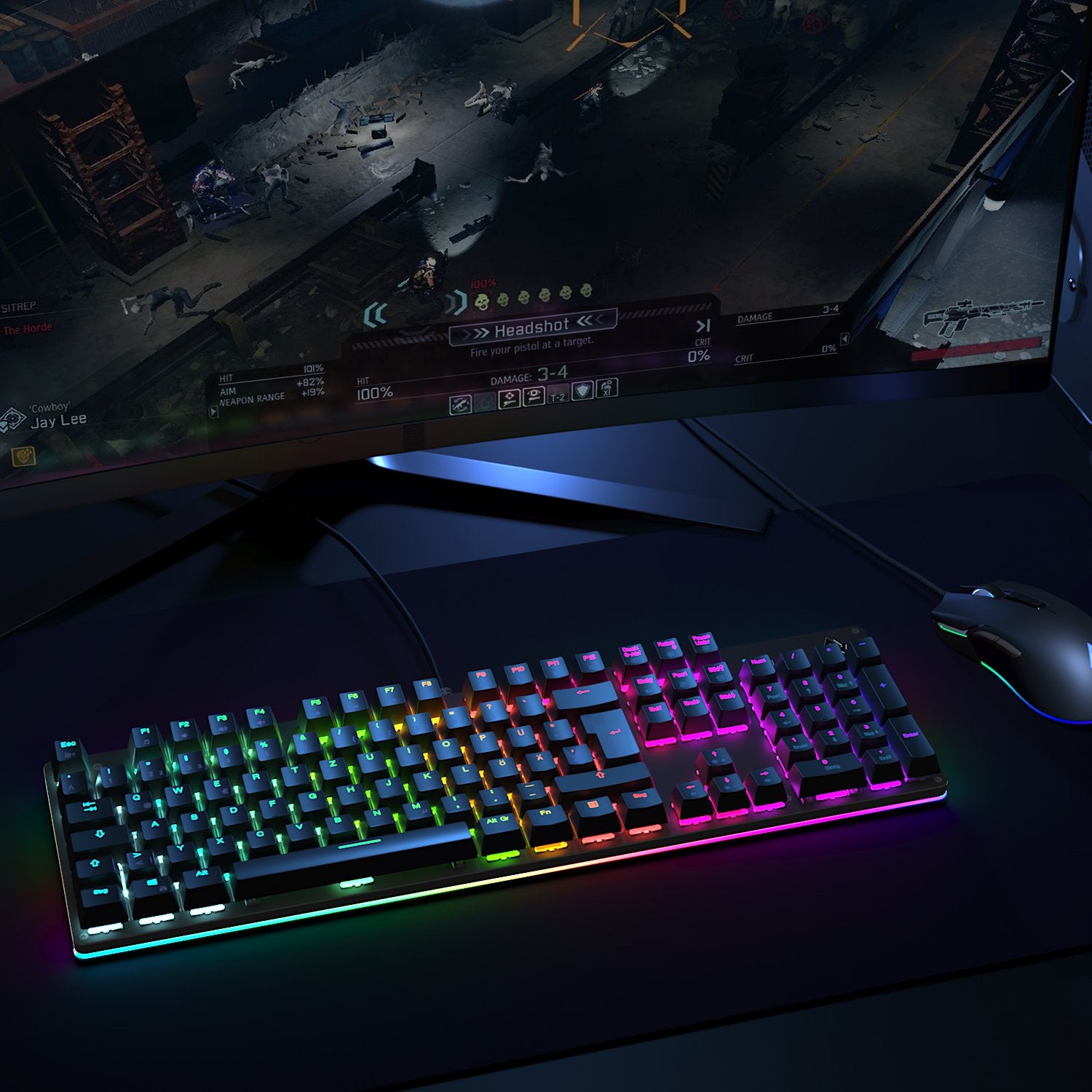 AUKEY KMG12 Mechanische Tastatur (QWERTZ Layout) Blaue Schalter 104 key mit Gaming-Software