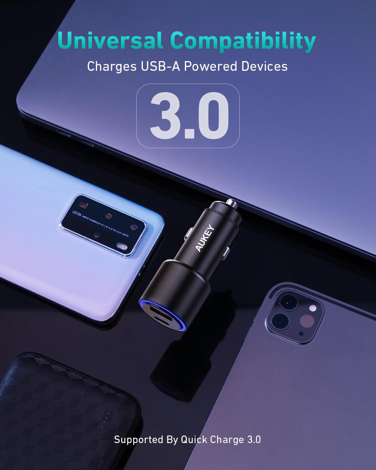 AUKEY CC-Y18S Dual (USB-C/USB-A) LED-Autoladegerät – 36 W