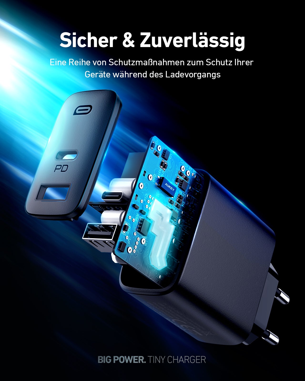 AUKEY PA-F3S Schnell LadegeräMix 32W Dual-Port Würfel Stecker Leistung, Schwarz
