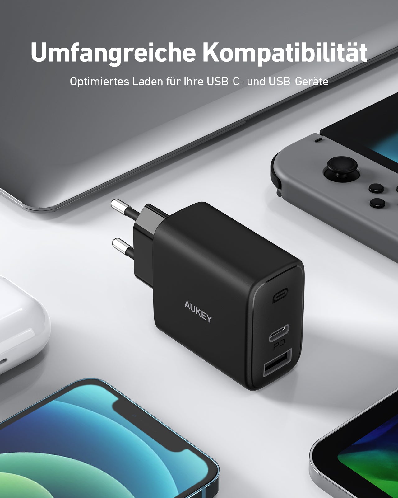 AUKEY PA-F3S Schnell LadegeräMix 32W Dual-Port Würfel Stecker Leistung, Schwarz