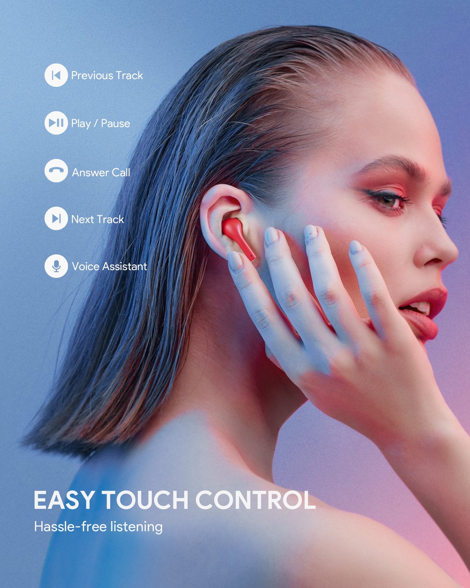 AUKEY EP-T21S Move - Kompakte Kabellose Ohrhörer 3D Surround Sound Rot