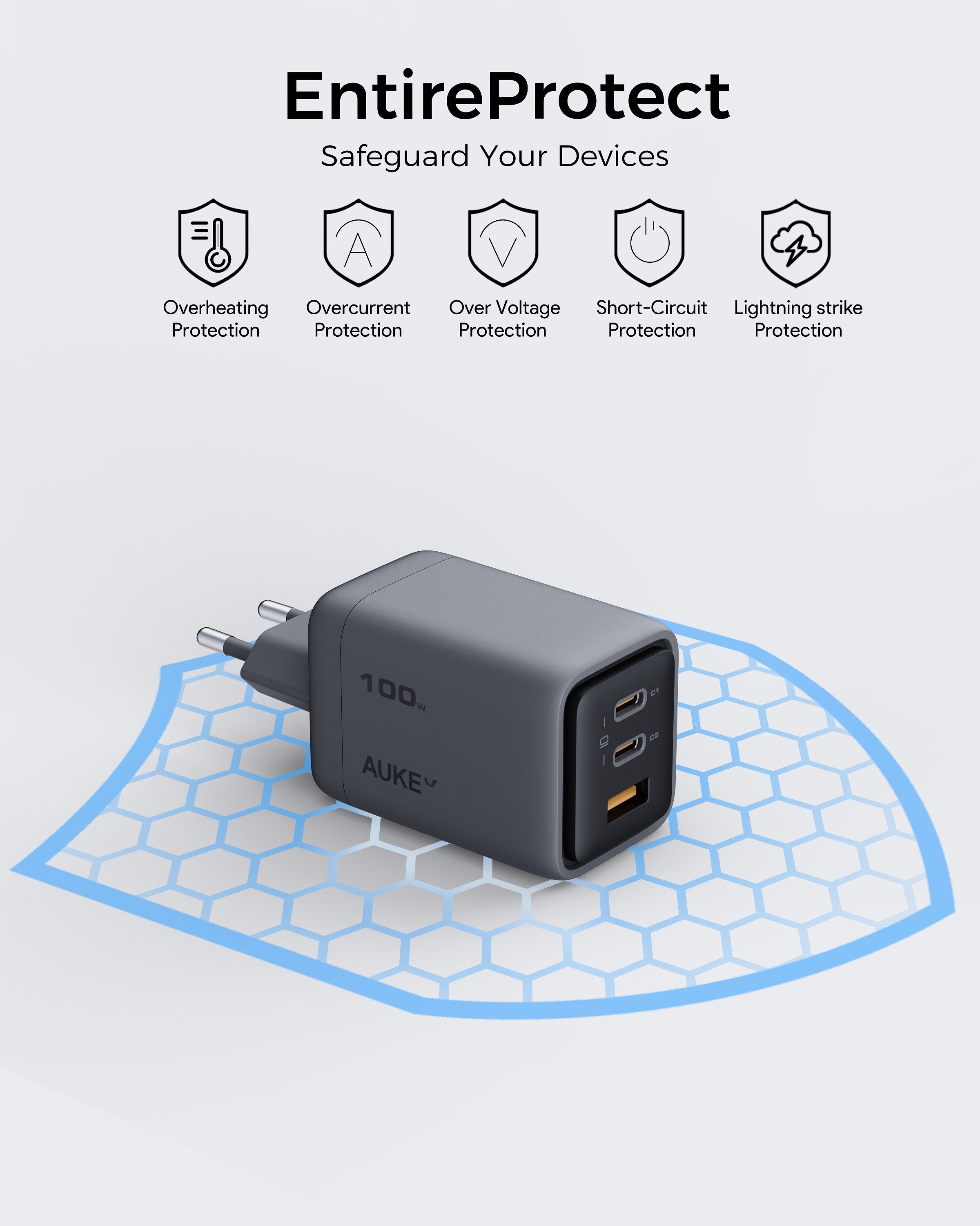 AUKEY PA-C5 Comet Mix 3 100W PD Wandladegerät mit GaN-Technologie