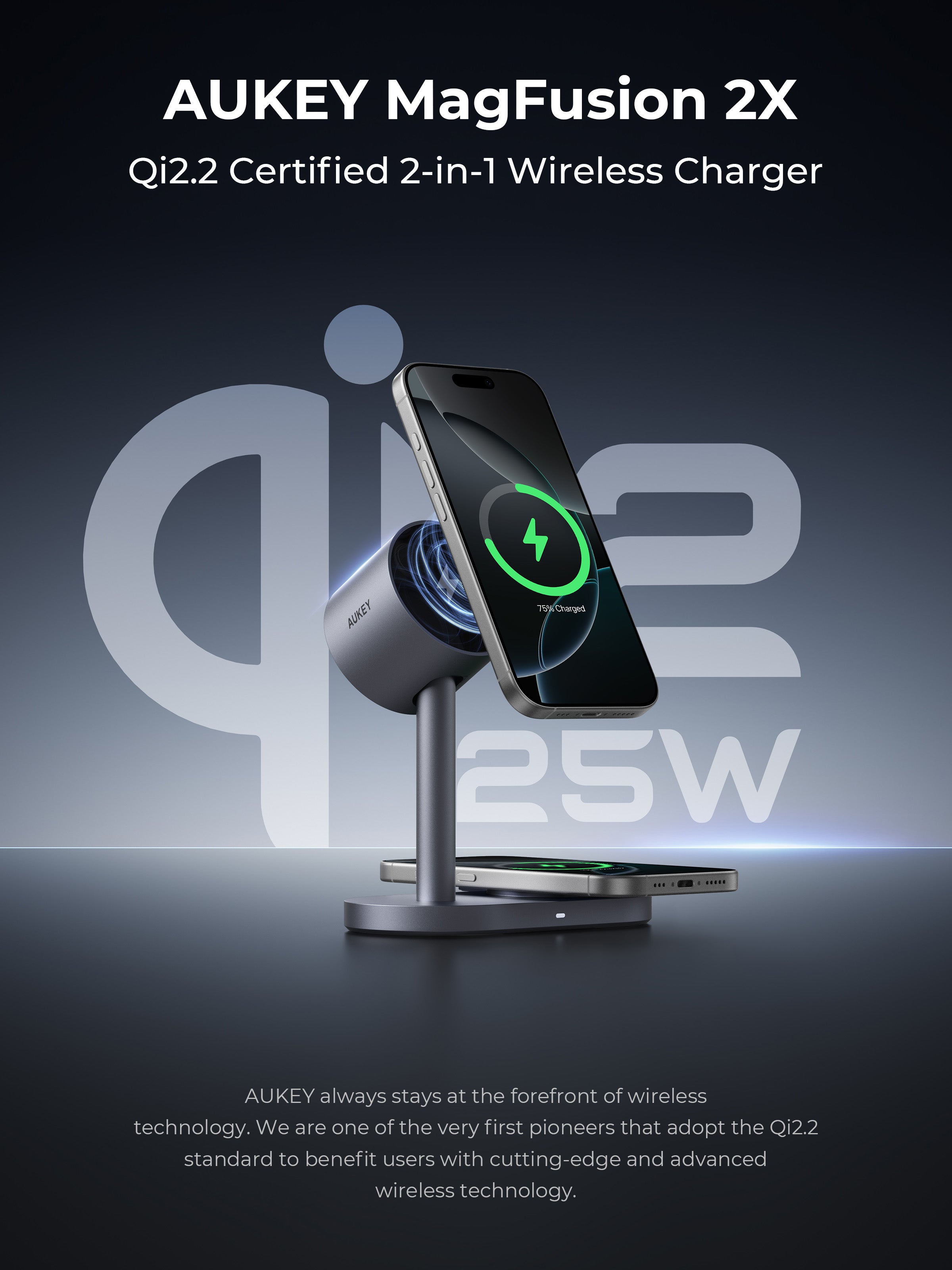 AUKEY LC-MC213 Qi2.2 MagFusion 2X 2-in-1 Magnetischer Wireless Charger (Netzteil nicht im Lieferumfang enthalten)