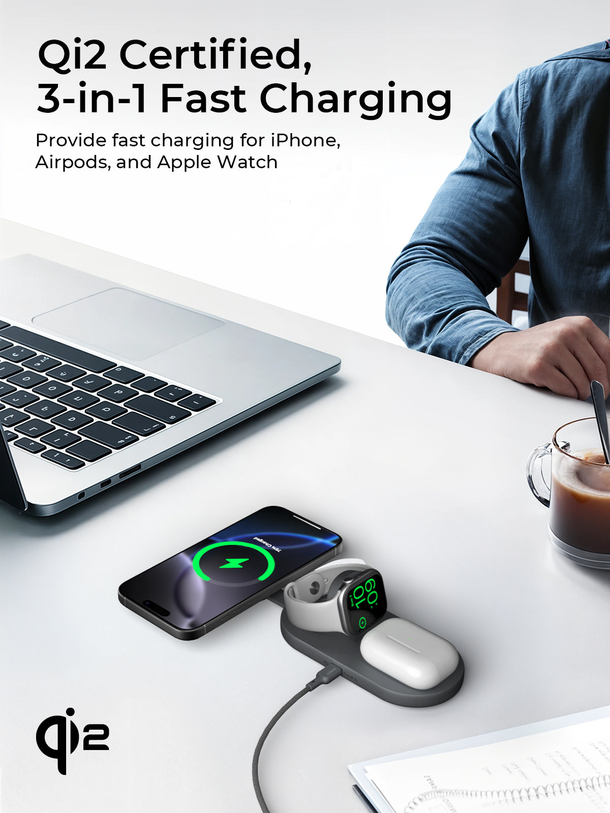 AUKEY LC-MC313 MagFusion C faltbares 3-in-1 magnetisches Wireless-Ladegerät