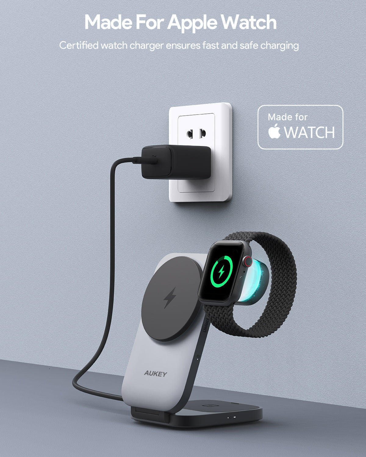 AUKEY LC-MC312 MagFusion Z Qi2 3-in-1 Faltbare kabellose Ladestation