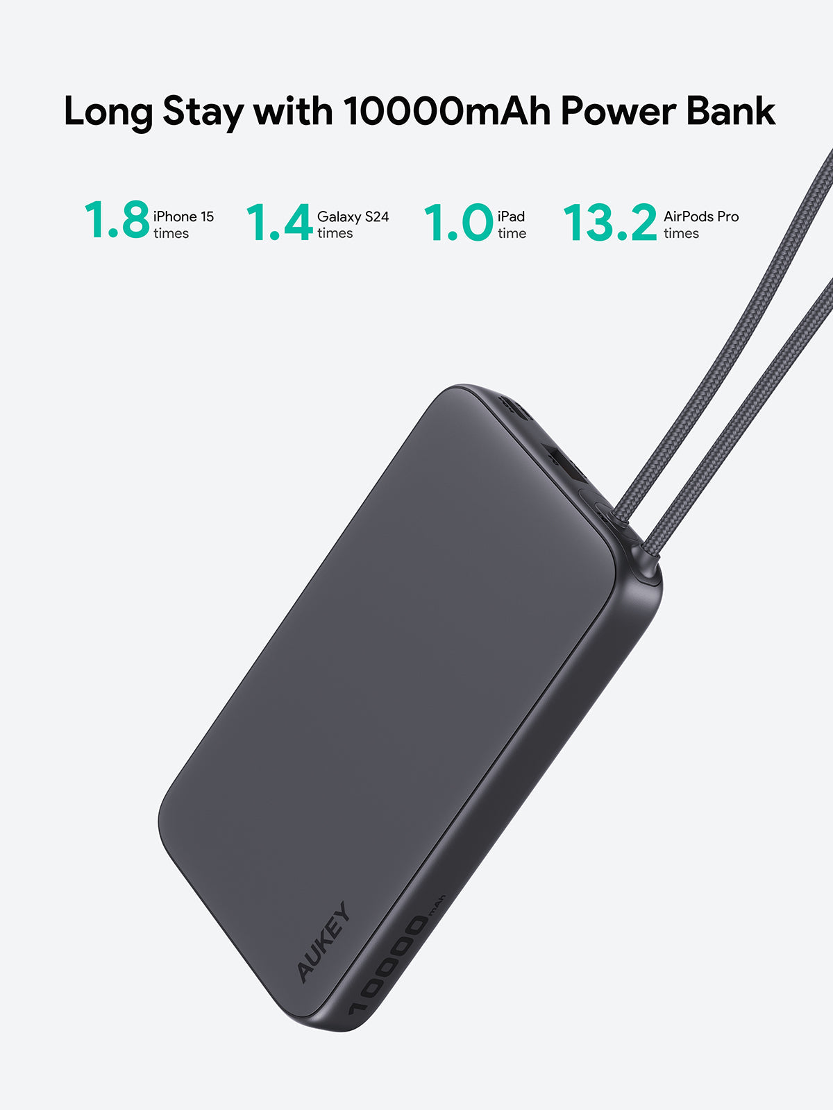 AUKEY PB-Y53 Spark Sling 10000 Lite Slim Power Bank mit integriertem USB-C-Kabel