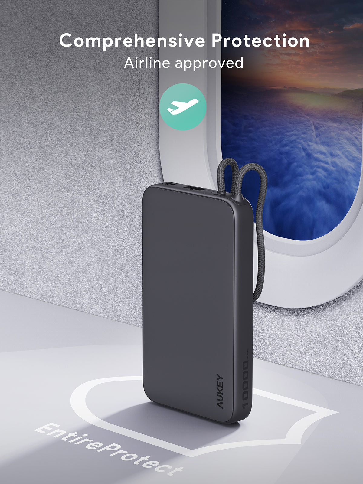 AUKEY PB-Y53 Spark Sling 10000 Lite Slim Power Bank mit integriertem USB-C-Kabel